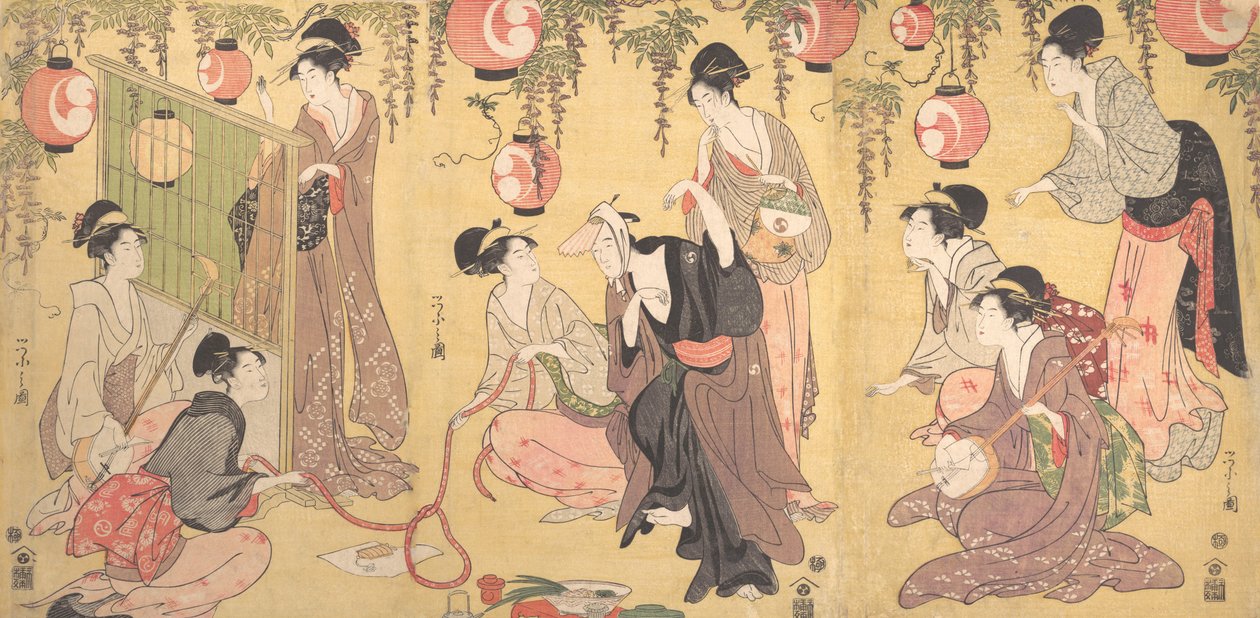 محاكاة ساخرة ليورانوسوكي في أحياء المتعة ، كاليفورنيا. 1797. بواسطة Hosoda eisi