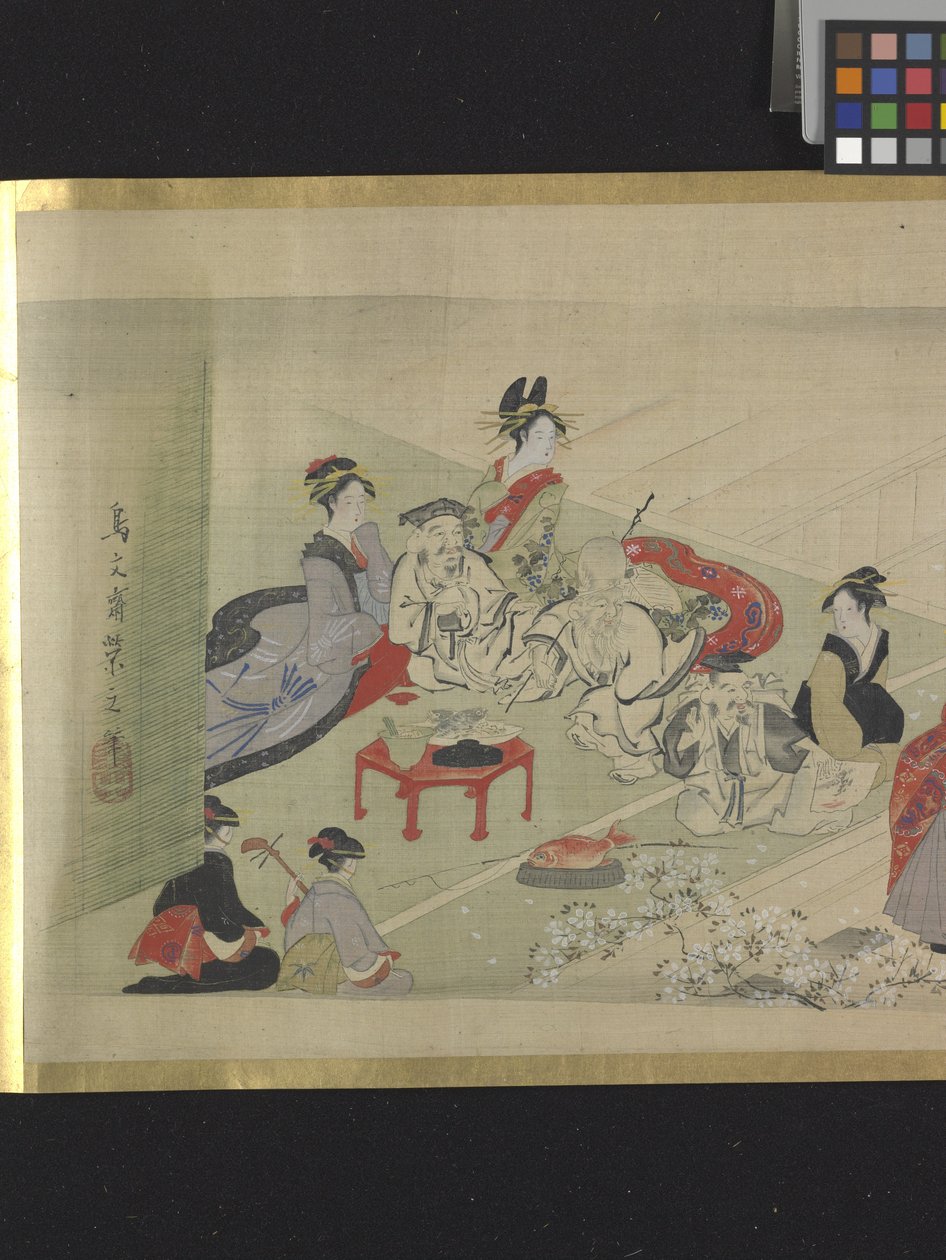 ثلاثة آلهة من حسن الحظ في نزهة ممتعة (حبر وألوان فاتحة على ورق) بواسطة Hosoda eisi