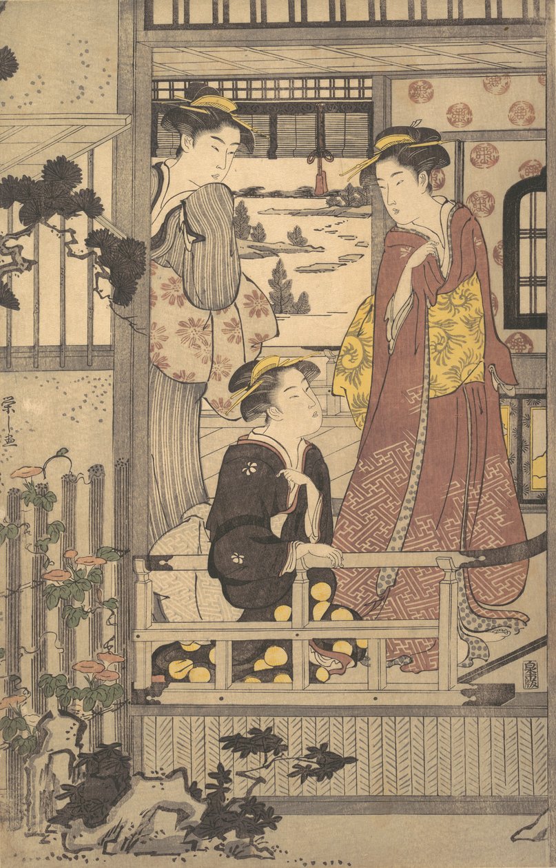 ثلاث نساء في الشرفة ، 1756-1829. بواسطة Hosoda eisi