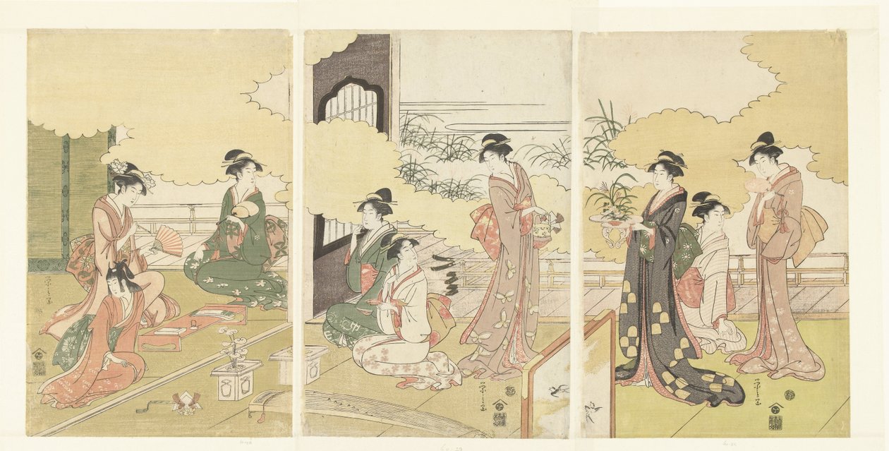 النساء في غرفة خارجية بواسطة Hosoda eisi