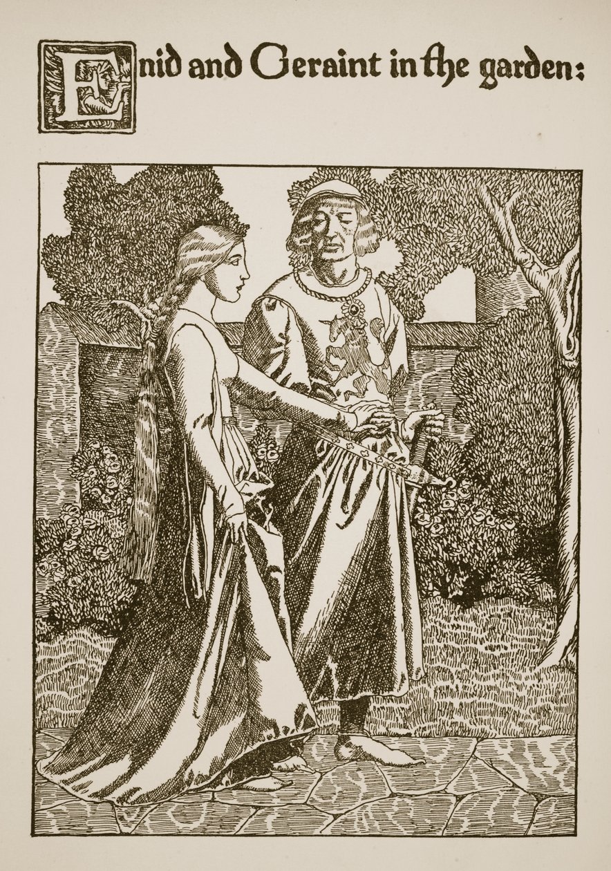 Enid and Geraint in the Garden ، توضيح من "قصة الكأس وتمرير آرثر" ، c.1910 بواسطة هوارد بايل