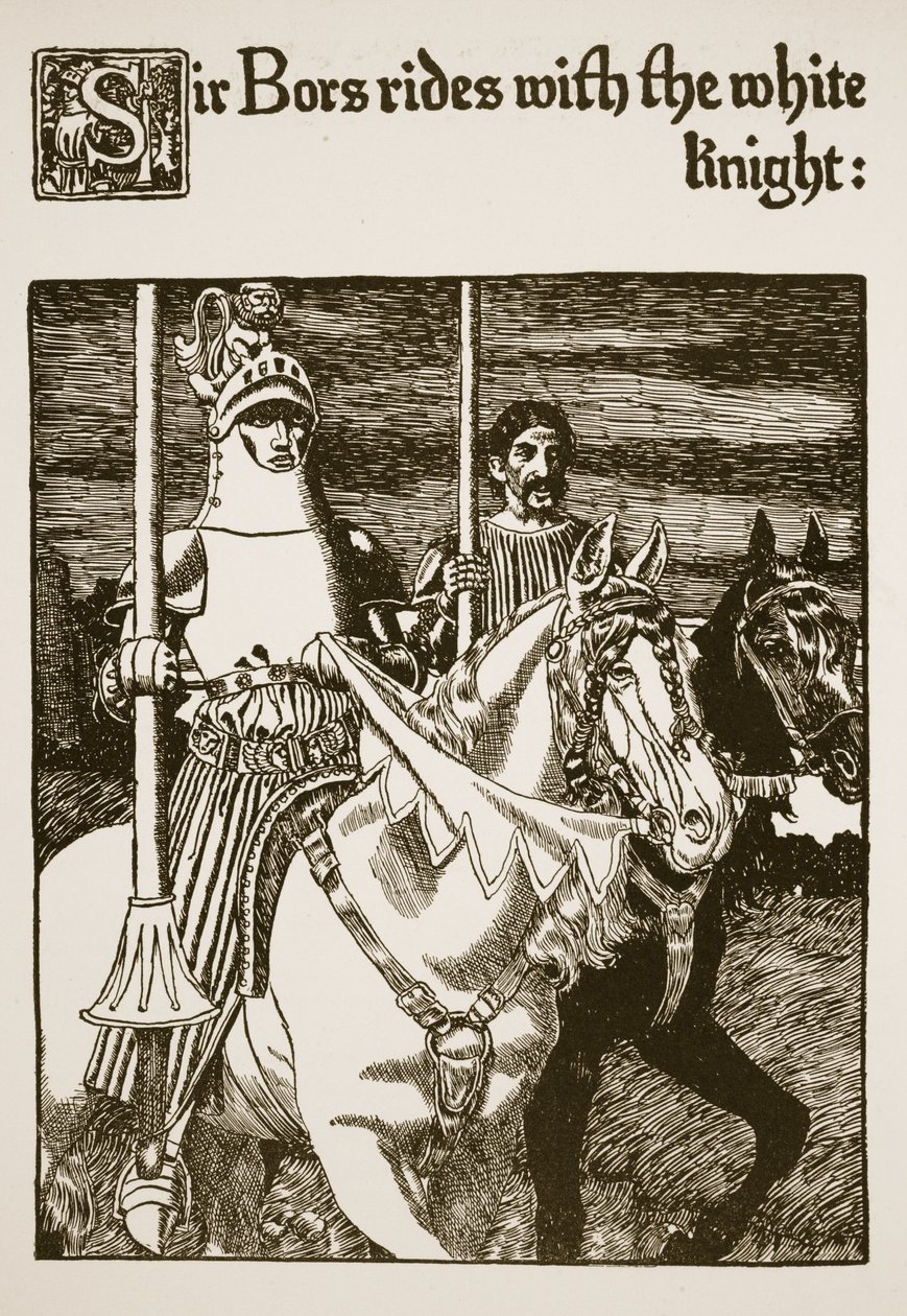 السير بورس يركب الفارس الأبيض ، التوضيح من "قصة الكأس ومار آرثر" ، ج .1910 بواسطة هوارد بايل