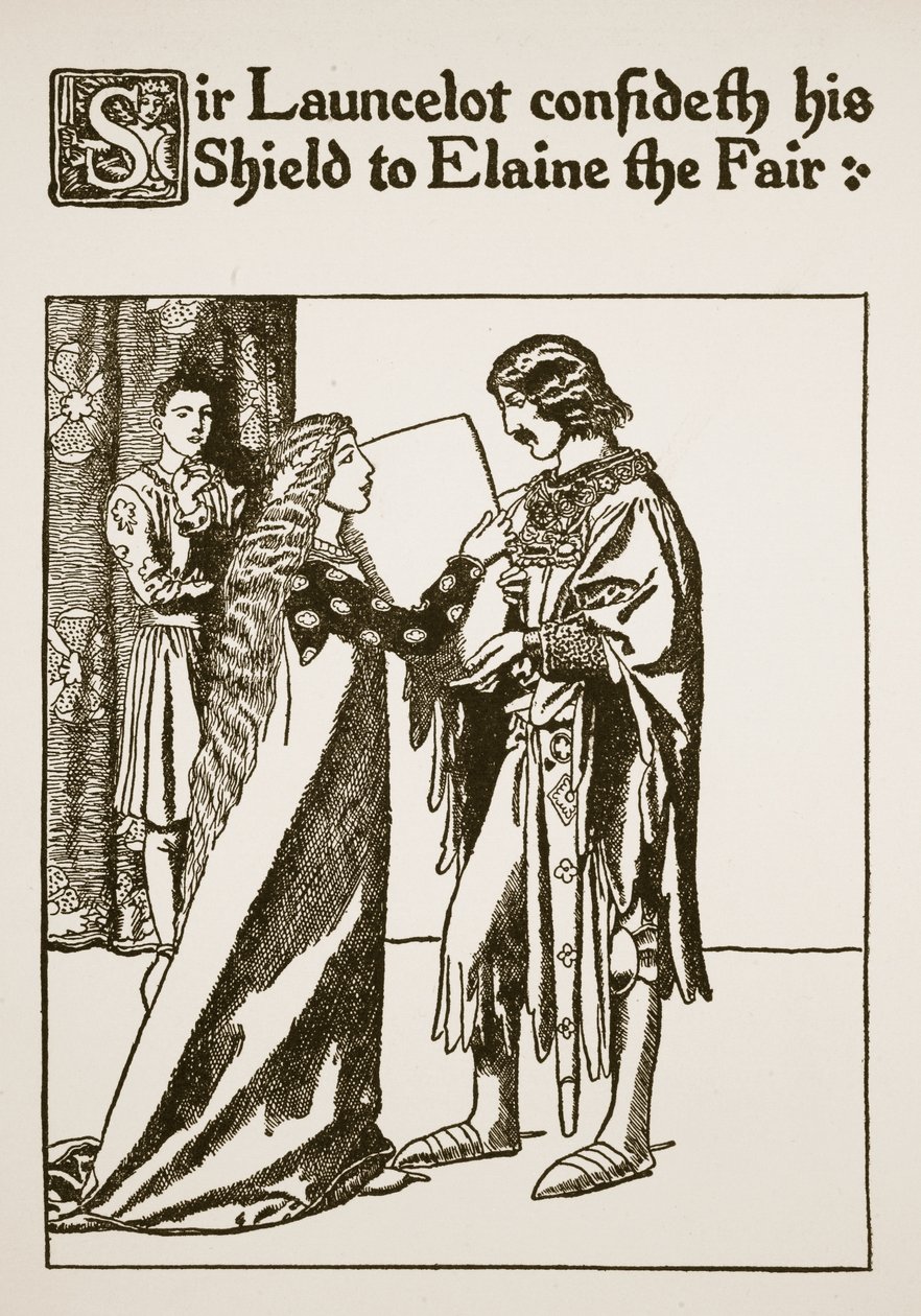 السير Launcelot يخفي درعه لـ Elaine the Fair ، توضيح من "قصة السير Launcelot ورفاقه" ، 1907 بواسطة هوارد بايل