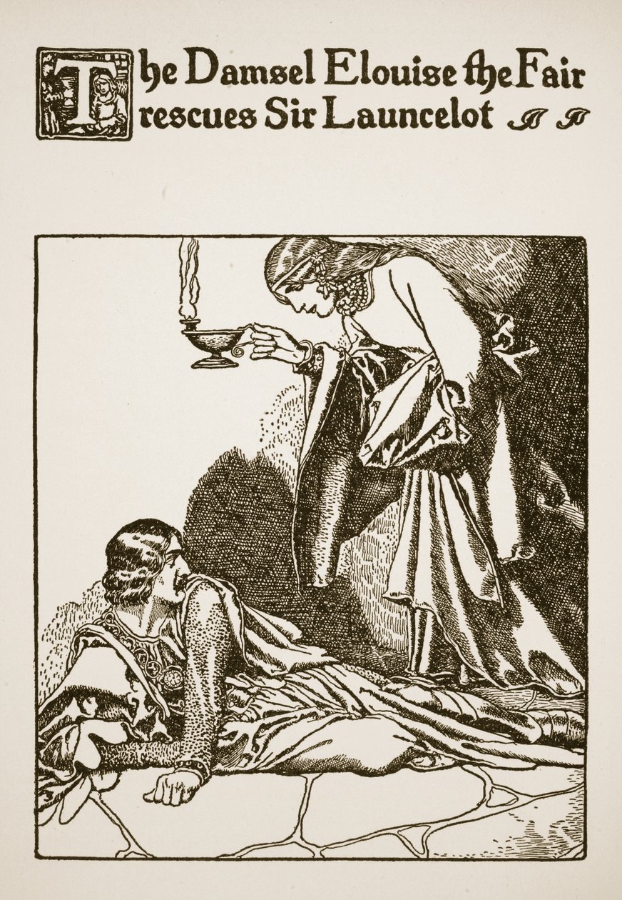 The Damsel Elouise the Fair ينقذ السير Launcelot ، التوضيح من "قصة السير Launcelot ورفاقه" ، 1907 بواسطة هوارد بايل