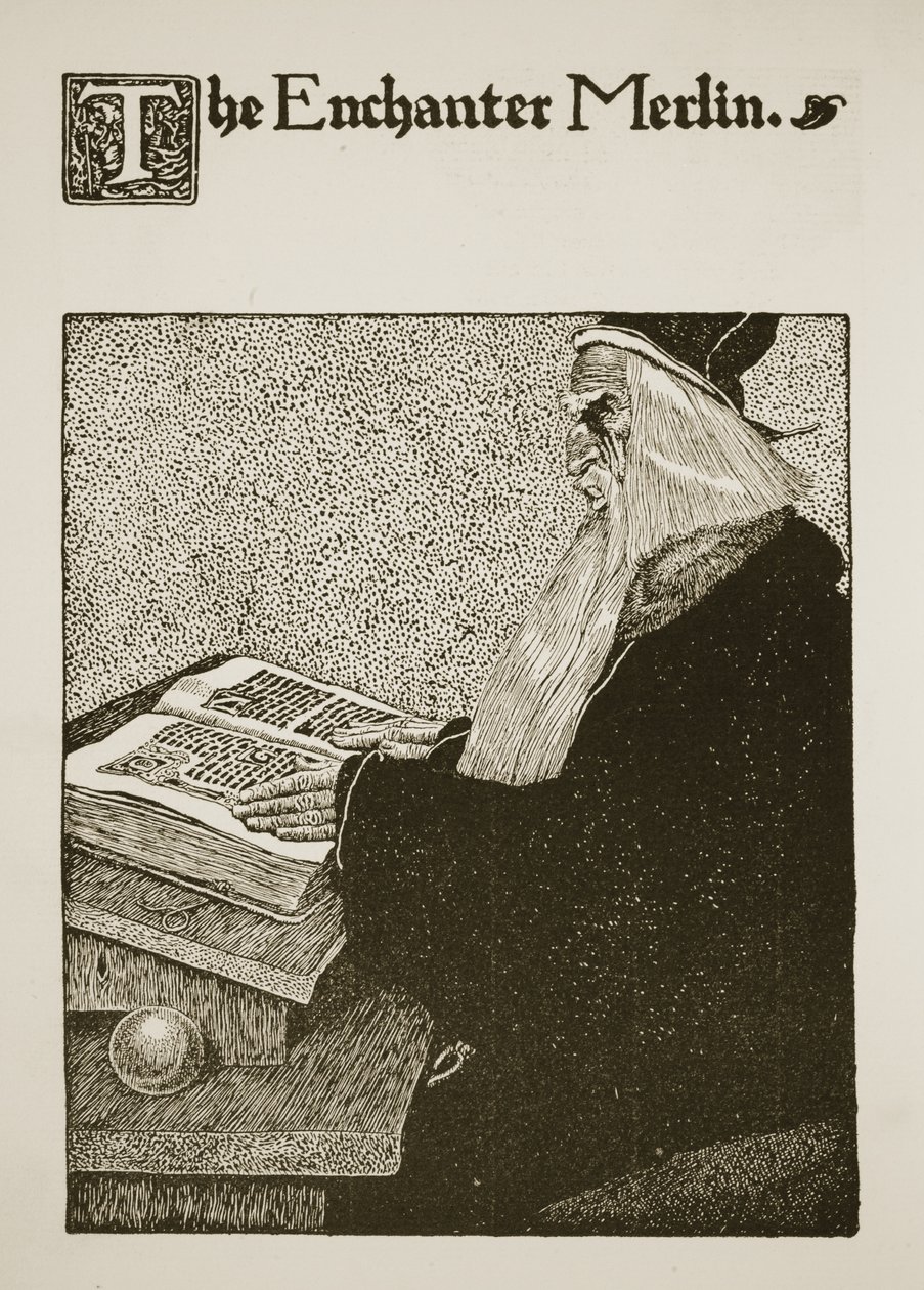 The Enchanter Merlin ، توضيح من "قصة الملك آرثر وفرسانه" ، 1903 بواسطة هوارد بايل