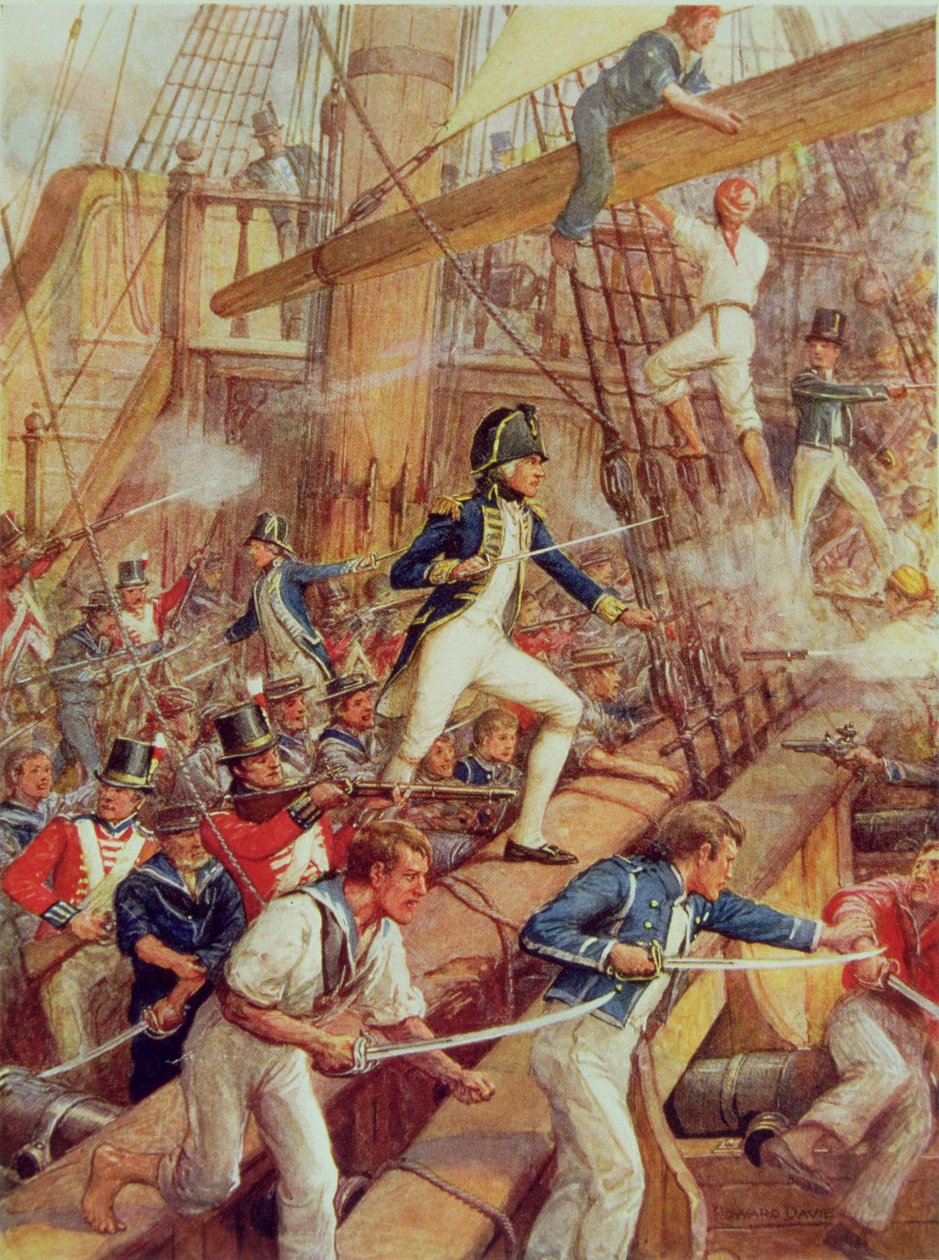 هوراشيو نيلسون (1758-1805) يصعد على متن السفينة "سان نيكولاس" بواسطة هوارد ديفي