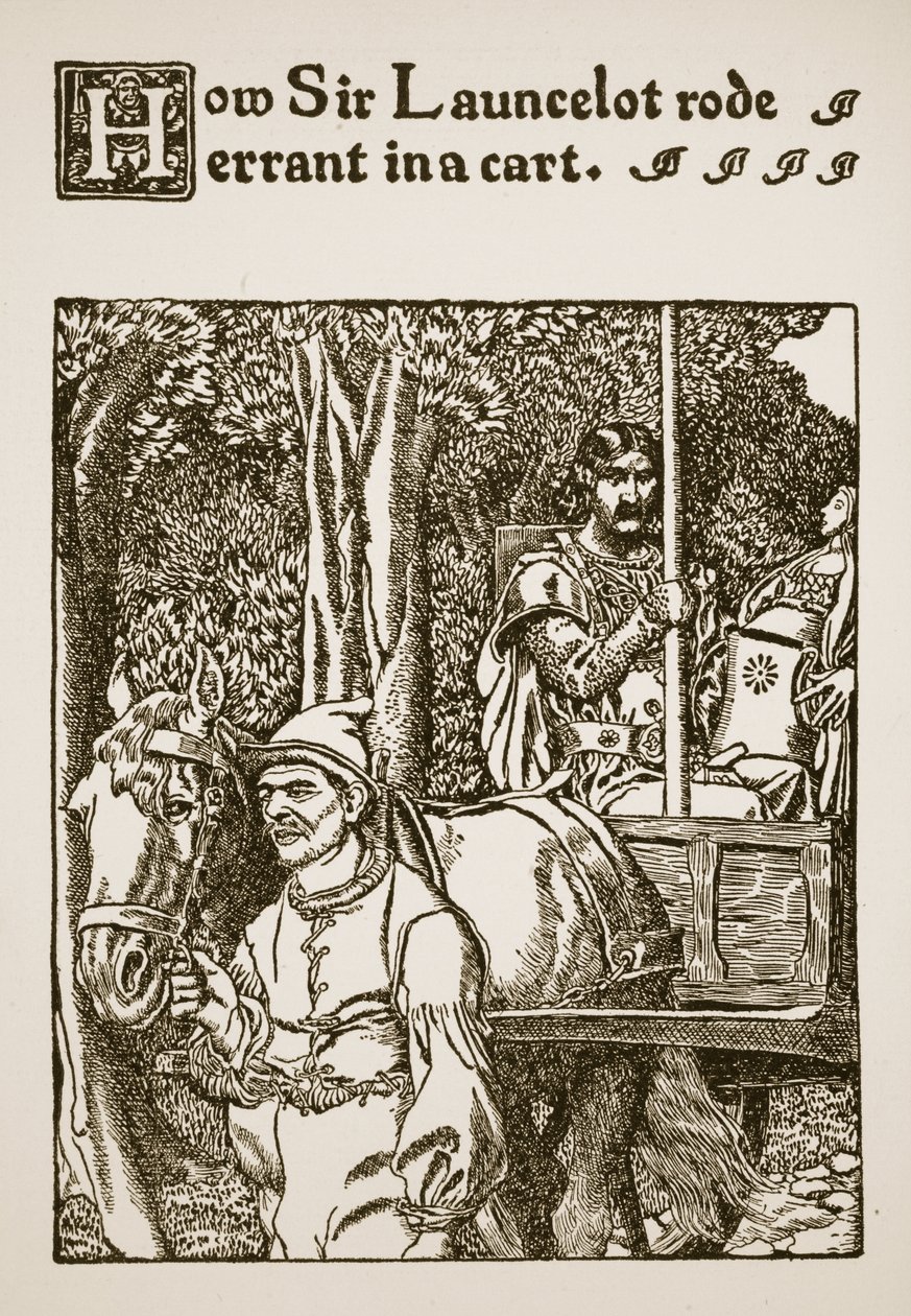 كيف ركب السير لونسلوت خطأ في عربة ، رسم توضيحي من "قصة السير لونسلوت ورفاقه" ، 1907 بواسطة هوارد بايل
