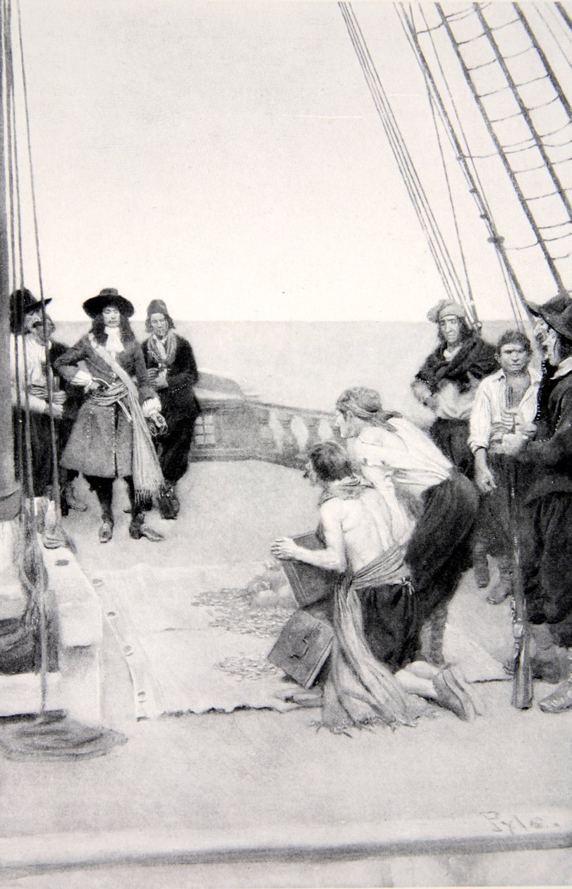 أزواج تستعيد الكنوز الغارقة ، 1690 ، نشرت في مجلة هاربرز ، 1901 بواسطة هوارد بايل
