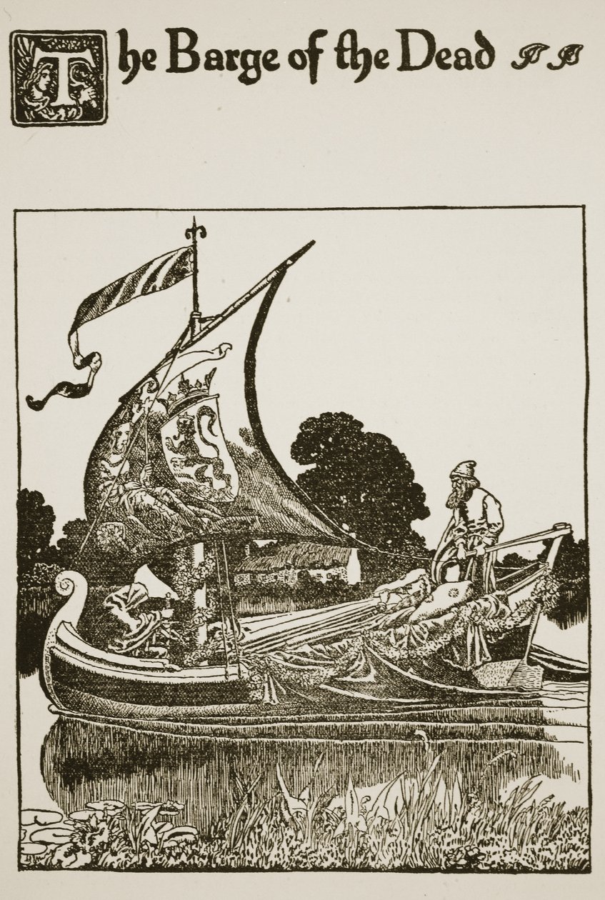 The Barge of the Dead ، رسم توضيحي من "قصة السير لونسلوت ورفاقه" ، 1907 بواسطة هوارد بايل