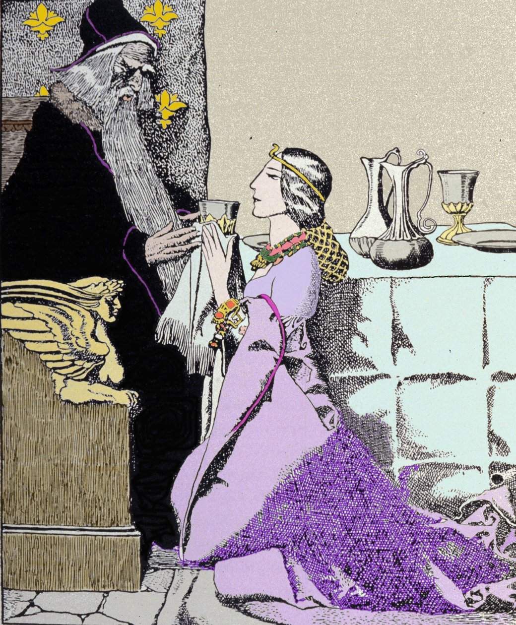 رسم Viviane يأسر ميرلين الساحر. رسم هوارد بايل (1853-1911) ، رسام أمريكي بواسطة هوارد بايل