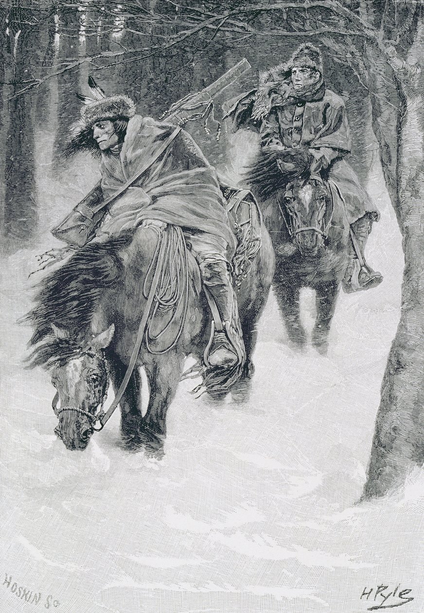 السفر في Frontier Days ، رسم توضيحي من "مدينة كليفلاند" بقلم إدموند كيرك ، حانة. في مجلة هاربر 1886 بواسطة هوارد بايل