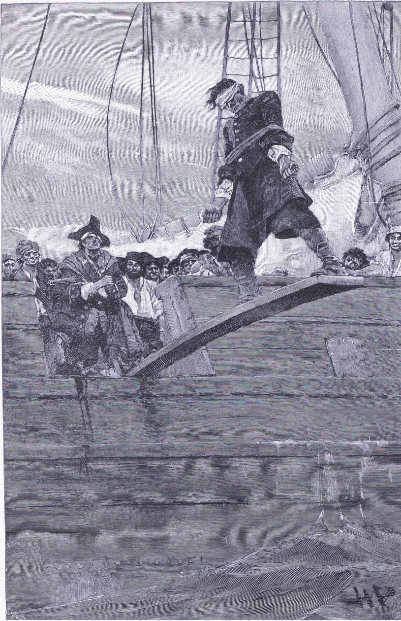 المشي على اللوح الخشبي ، من كتاب Howard Pyles of Pirates الذي نشره Harper & Bros ، 1921 بواسطة هوارد بايل