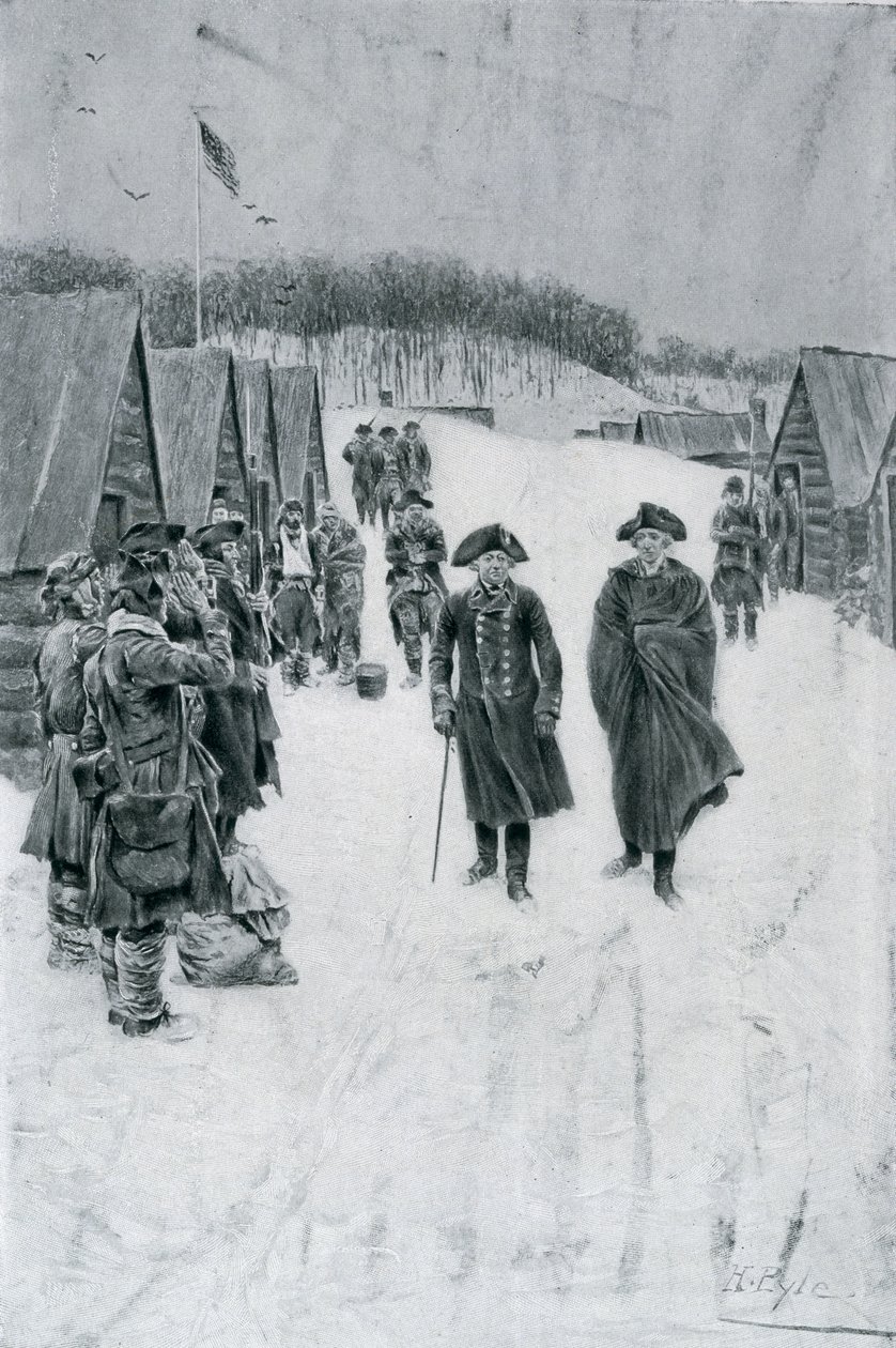واشنطن و Steuben في Valley Forge ، توضيح من "عام واشنطن" بقلم وودرو ويلسون ، حانة. في مجلة هاربر ، يوليو 1896 بواسطة هوارد بايل