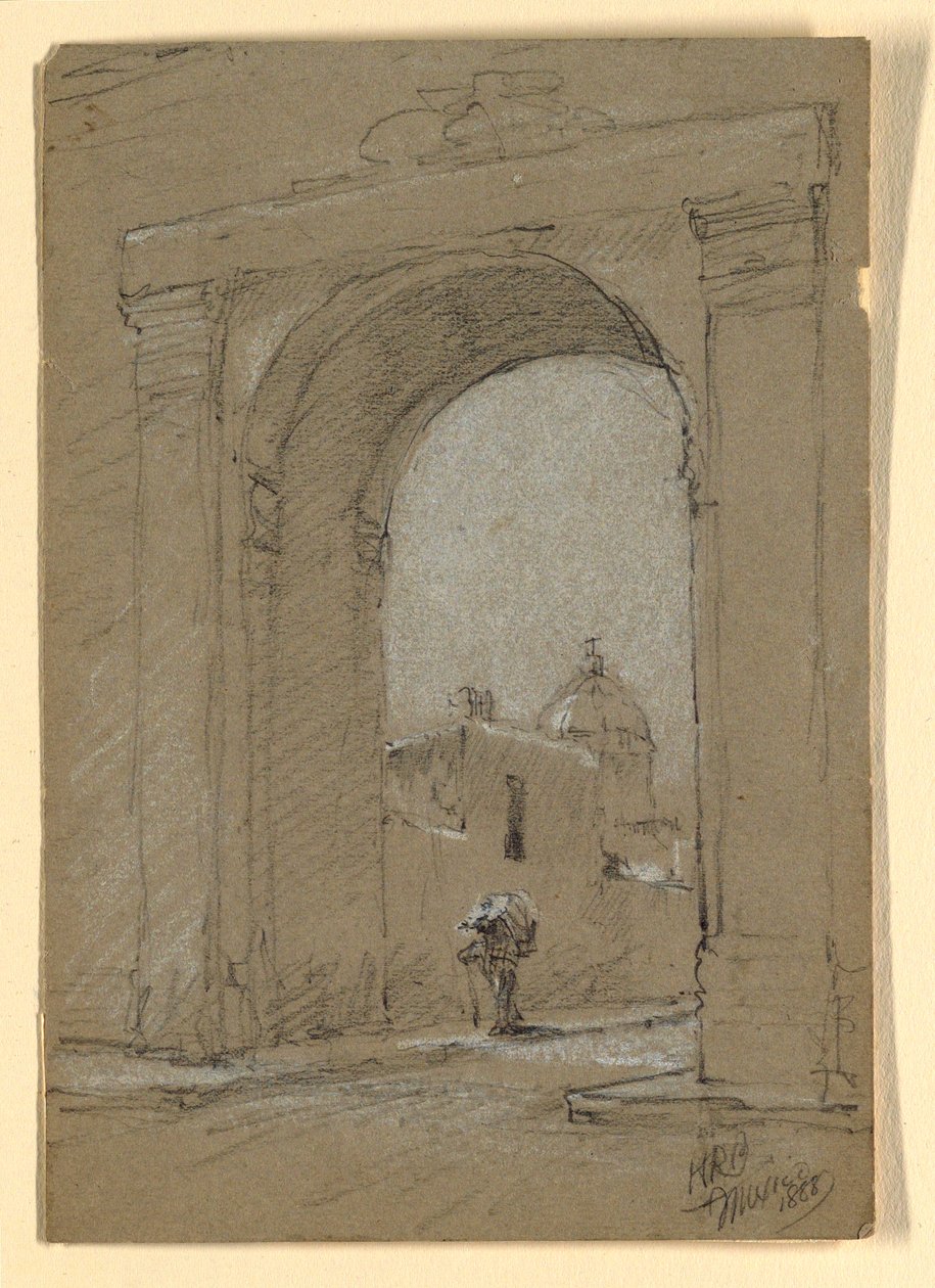 رسم، بوابة بلدة في المكسيك، 1888 بواسطة هوارد راسل بتلر