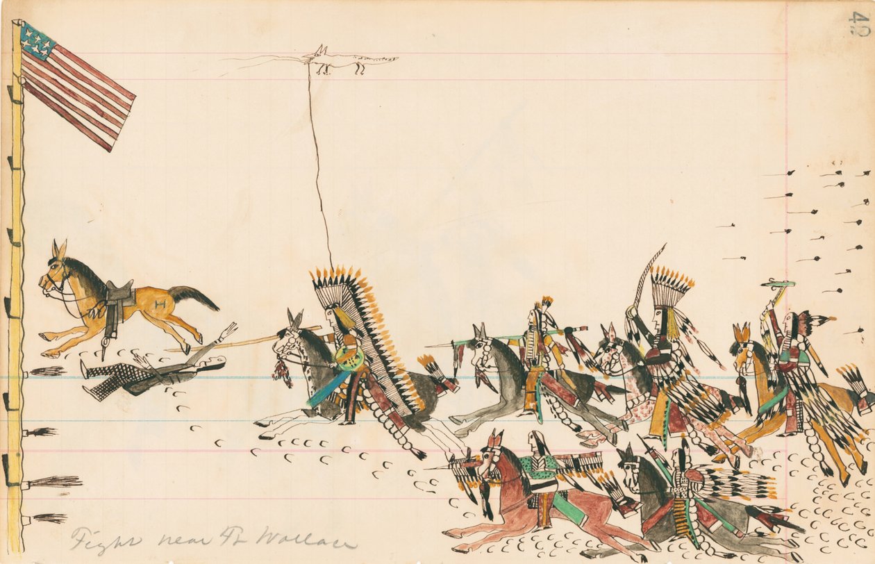 حارب بالقرب من فورنت. والاس ، 1874-75 (قلم ، حبر مع مرحاض على ورق دفتر الأستاذ) بواسطة عواء الذئب