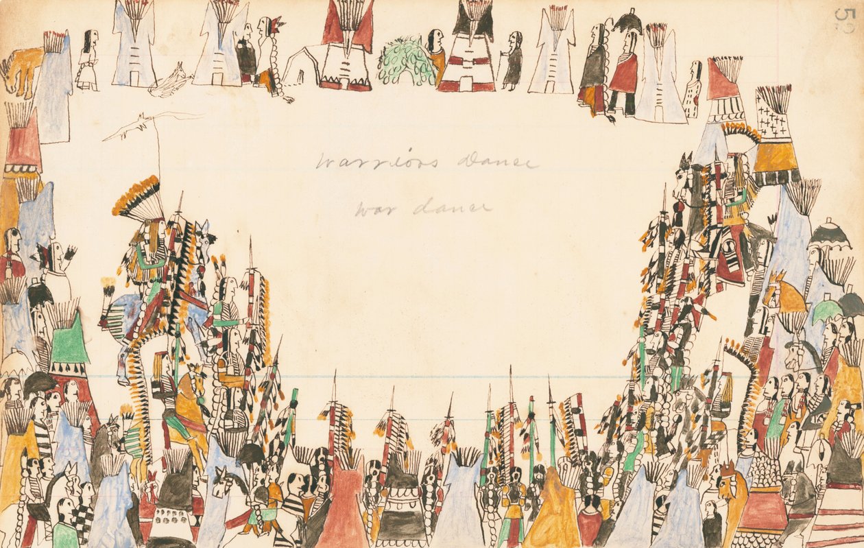 Warriors Dance War Dance ، 1874-75 (قلم وحبر ومرحاض على ورق دفتر الأستاذ) بواسطة عواء الذئب