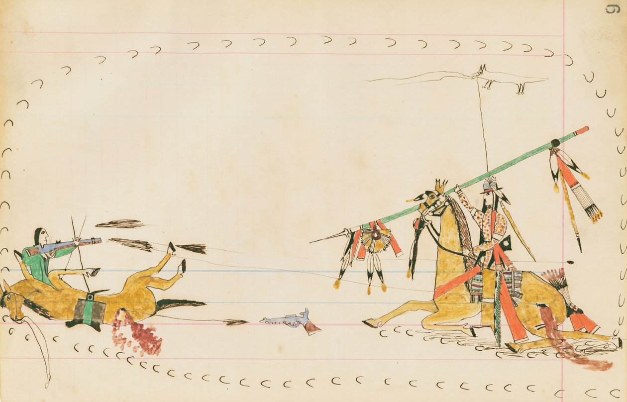 عواء الذئب ومحارب آخر ، 1874-1875 (قلم ، حبر مع مرحاض على ورق دفتر الأستاذ) بواسطة عواء الذئب