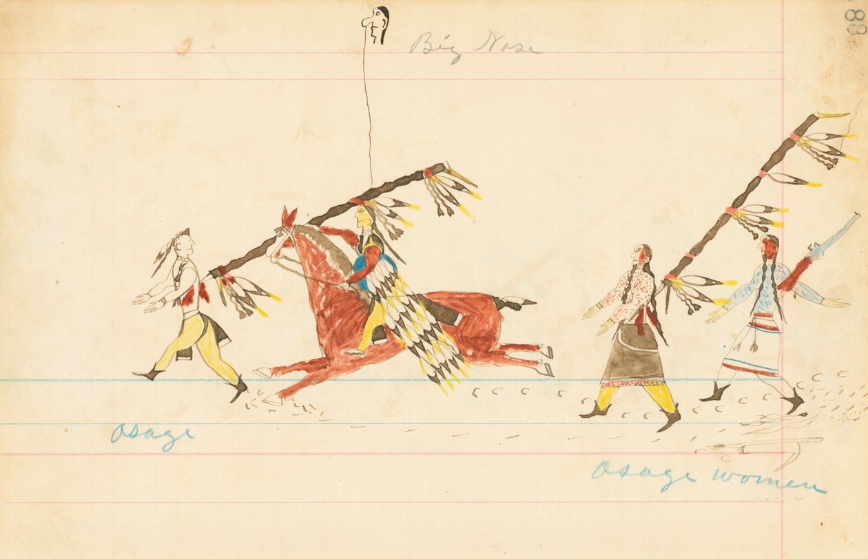 Osage ، Big Nose ، Osage Women ، 1874-75 (قلم ، حبر مع مرحاض على ورق دفتر الأستاذ) بواسطة عواء الذئب