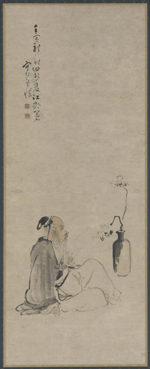 رجل يبلغ من العمر يحدق في فروع ماغنوليا في إناء ، أسرة تشينغ ، 1722 (حبر ولون على ورق) بواسطة هوانغ شين
