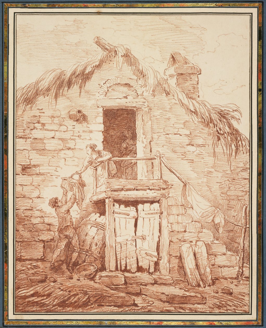كوخ حجري ، c.1774 (تلوين كونت على ورق أبيض) بواسطة هوبير روبرت