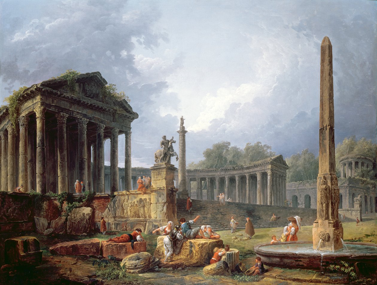Capriccio المعمارية مع المسلة ، 1768 بواسطة هوبير روبرت