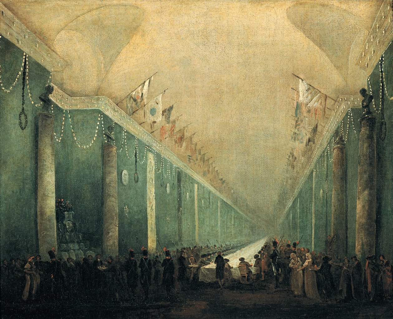 مأدبة مأدبة لنابليون بونابرت (1769-1821) في غراند غاليري في متحف اللوفر ، 20 ديسمبر 1797 بواسطة هوبير روبرت