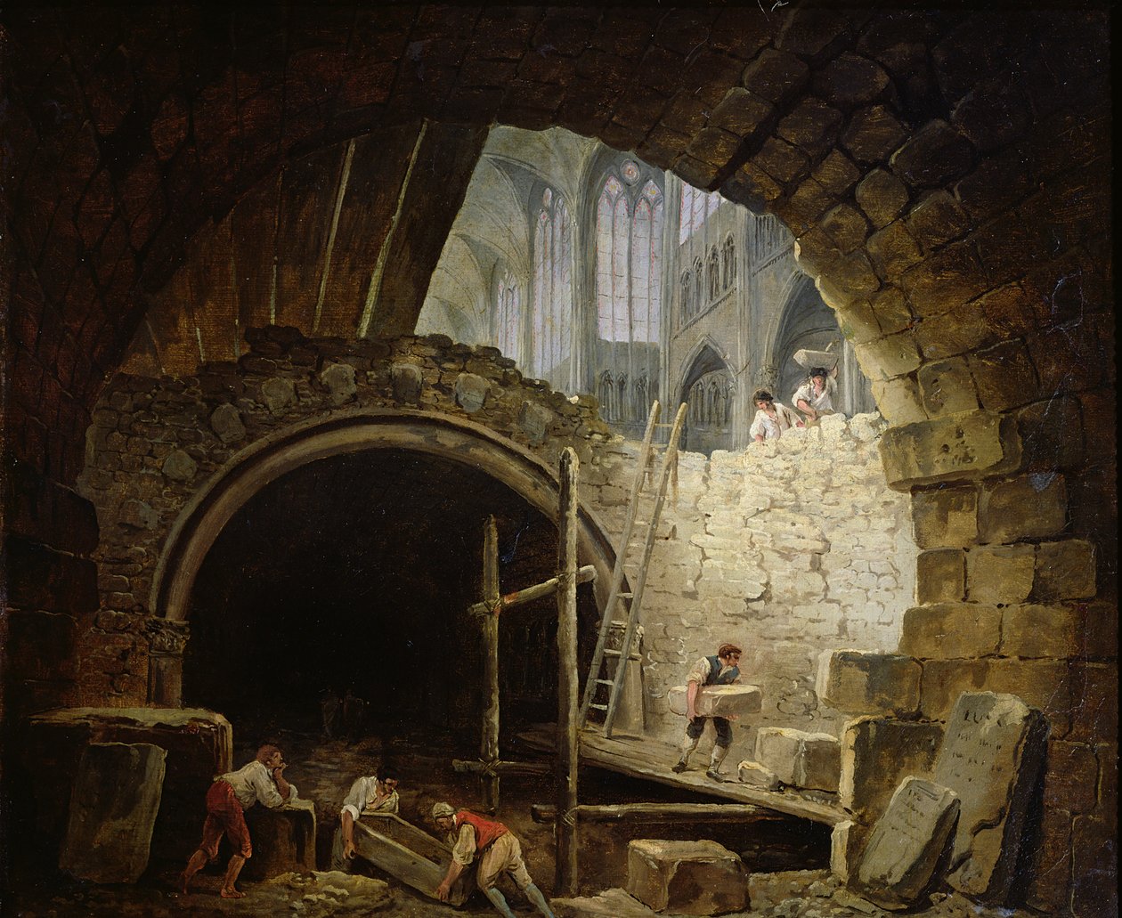 نهب القباب الملكية في سانت دينيس في أكتوبر 1793 بواسطة هوبير روبرت