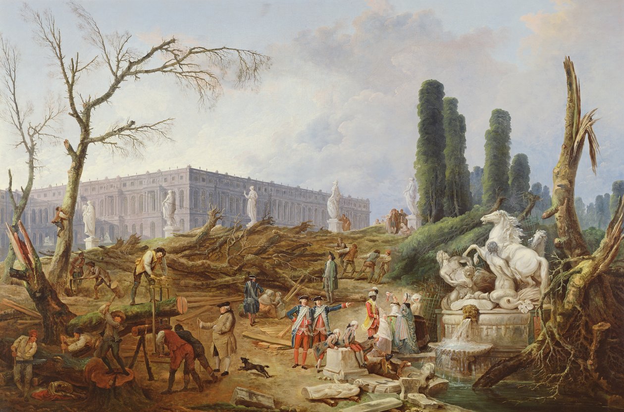 قطع الأشجار في حديقة فرساي حول حمامات أبولو ، 1775-1777 بواسطة هوبير روبرت