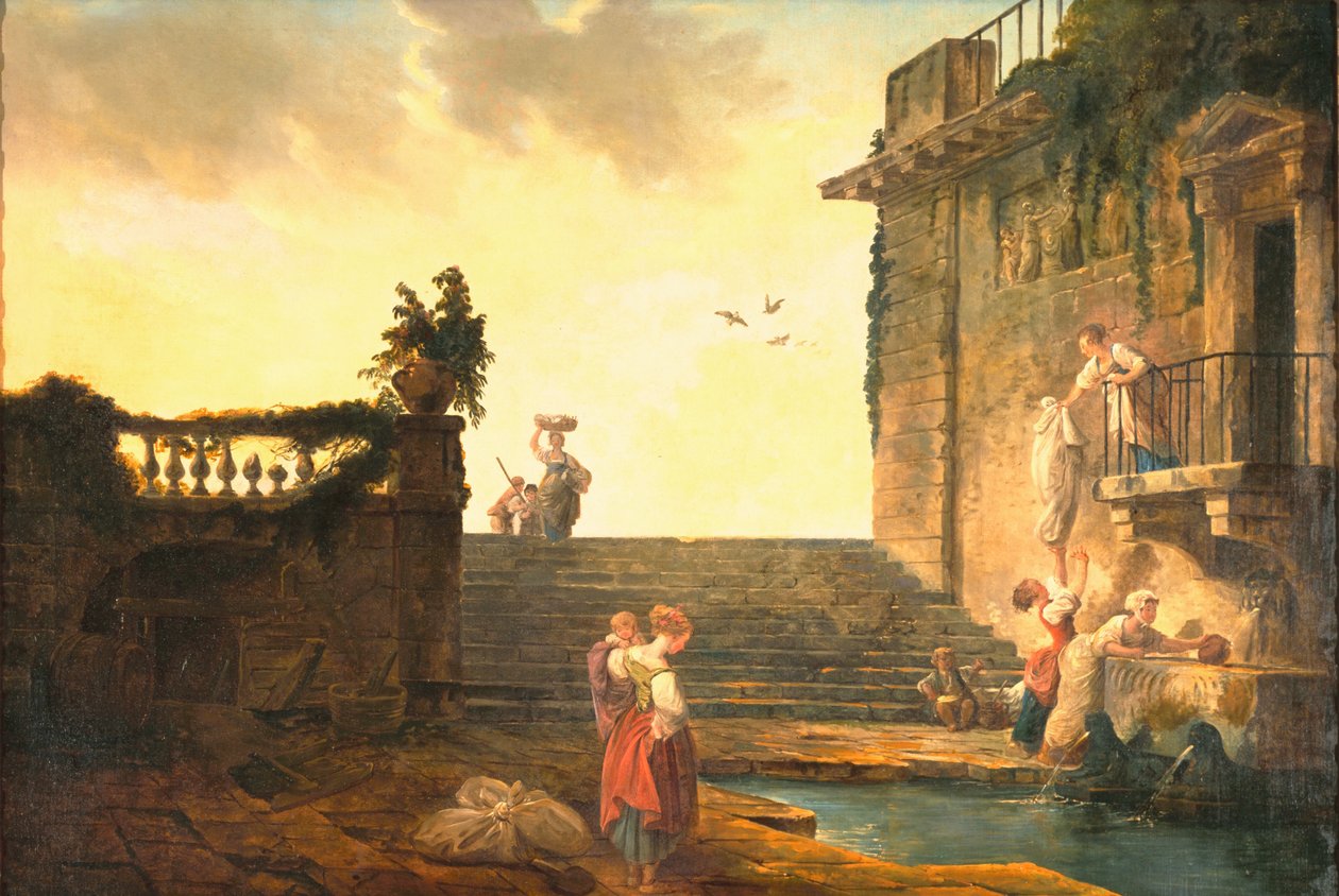 نساء الغسالة في النافورة ، 1770-75 بواسطة هوبير روبرت