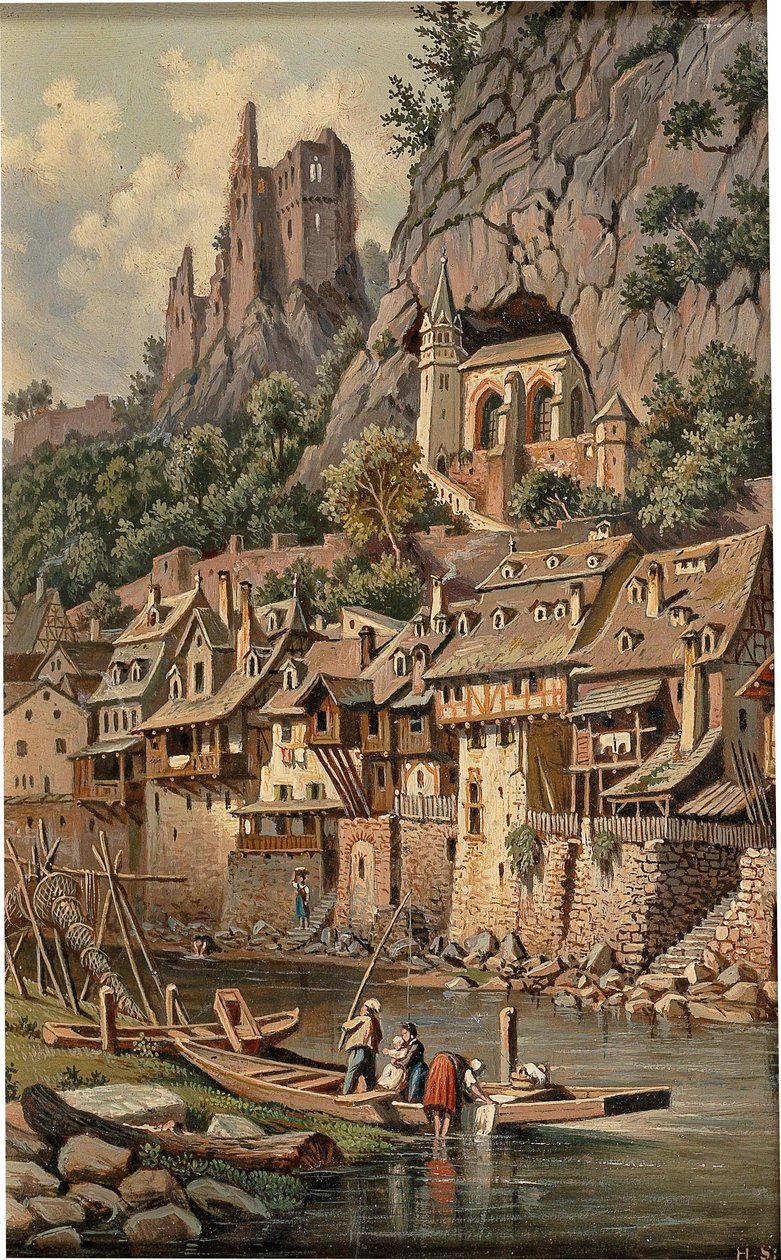 منظر للكنيسة الصخرية وأطلال القلعة في Idar-Oberstein بواسطة هوبير ساتلر