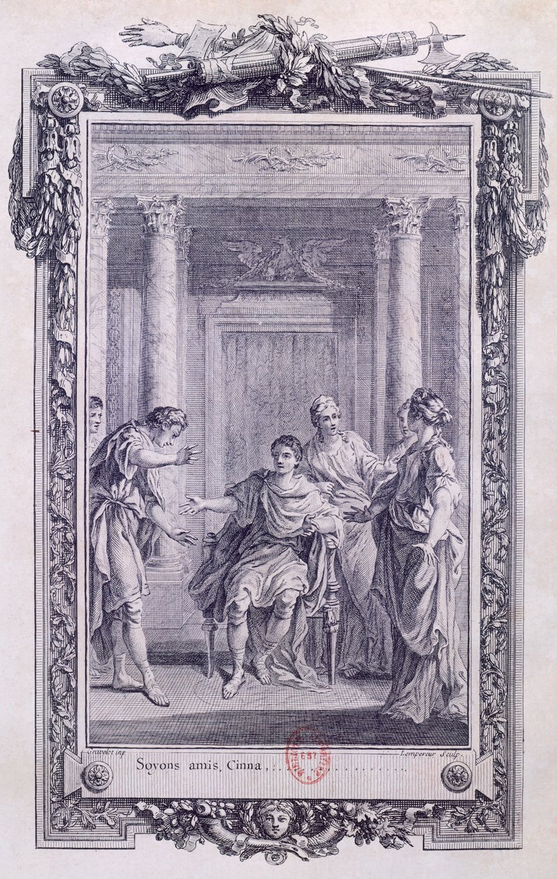 Cinna or The Clemency of Augustus, tragedy by Pierre Corneille (1606-1684), engraving by Gravelot (1699-1773) بواسطة هوبير فرانسوا جرافيلوت
