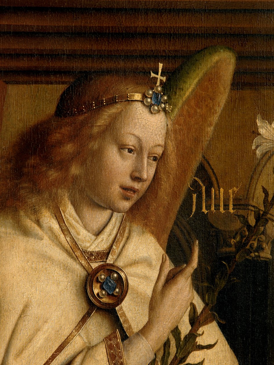 تفاصيل Angel Annunciate ، من الجزء الخارجي للجناح الأيسر من Ghent Altarpiece بواسطة Hubert & Jan van (1390 1441) Eyck