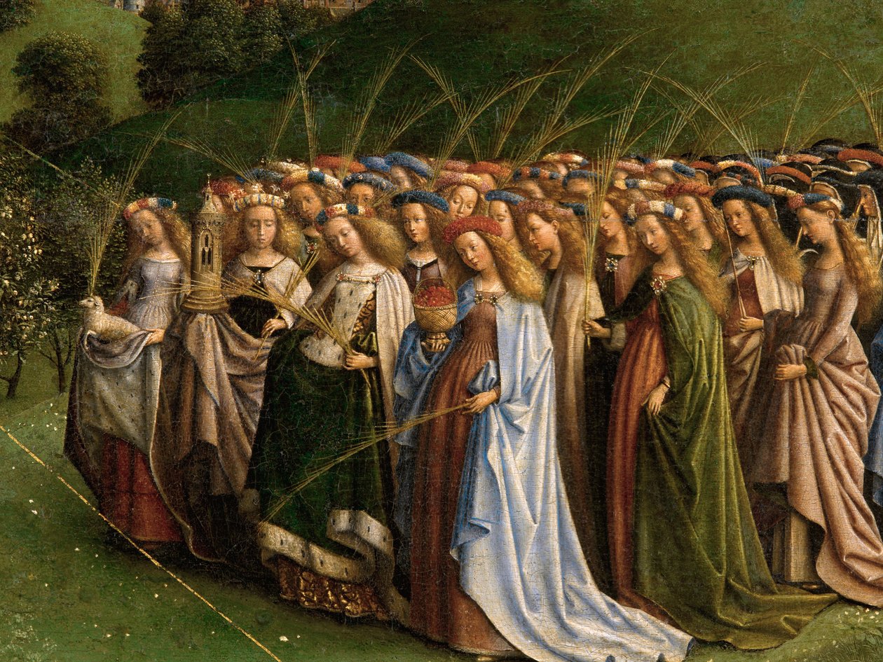 العشق من الحمل الغامض ، من Ghent Altarpiece ، تفاصيل النصف السفلي من اللوحة المركزية بواسطة Hubert & Jan van (1390 1441) Eyck