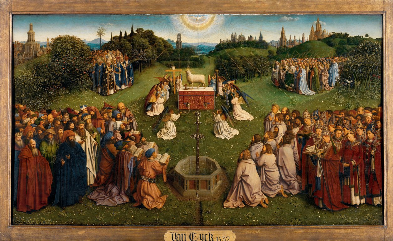 العشق من الحمل الصوفي ، من Ghent Altarpiece ، النصف السفلي من اللوحة المركزية بواسطة Hubert & Jan van (1390 1441) Eyck