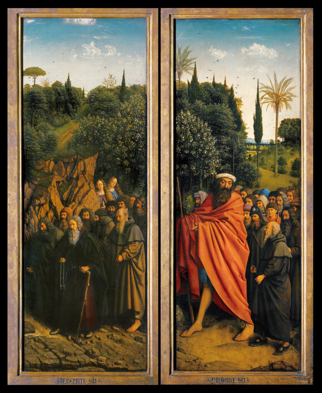الناسك والحجاج بإرشاد القديس كريستوفر من الجانب الأيمن من مذبح غينت بواسطة Hubert & Jan van (1390 1441) Eyck