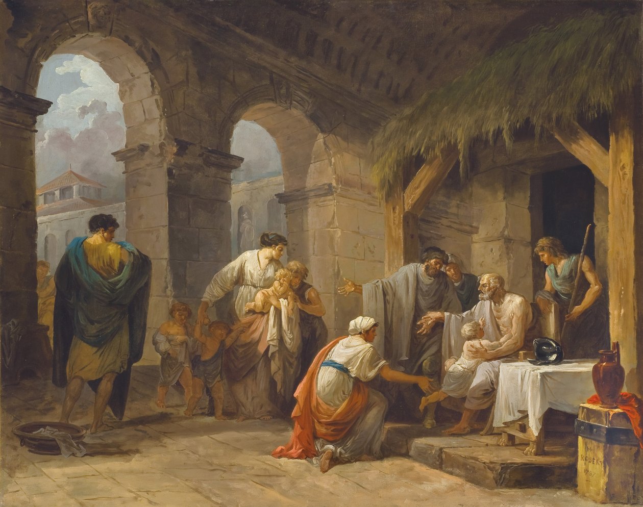 بيليزير يستقبل ضيافة مزارع عمل تحت أوامره ، 1787 بواسطة هوبير روبرت