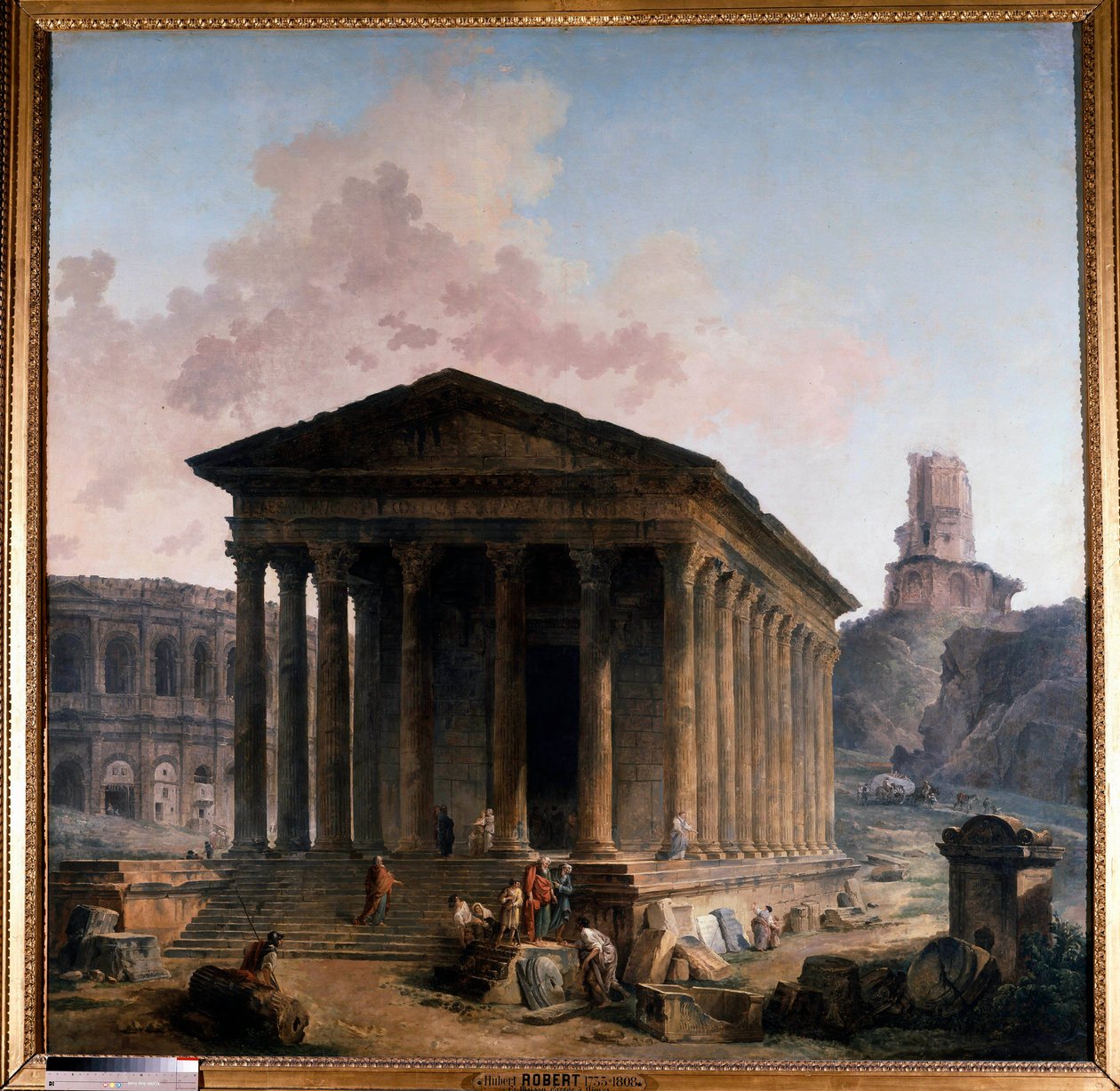 المنزل المربع والساحات والبرج Magne a Nimes لوحة من Hubert Robert بواسطة هوبير روبرت