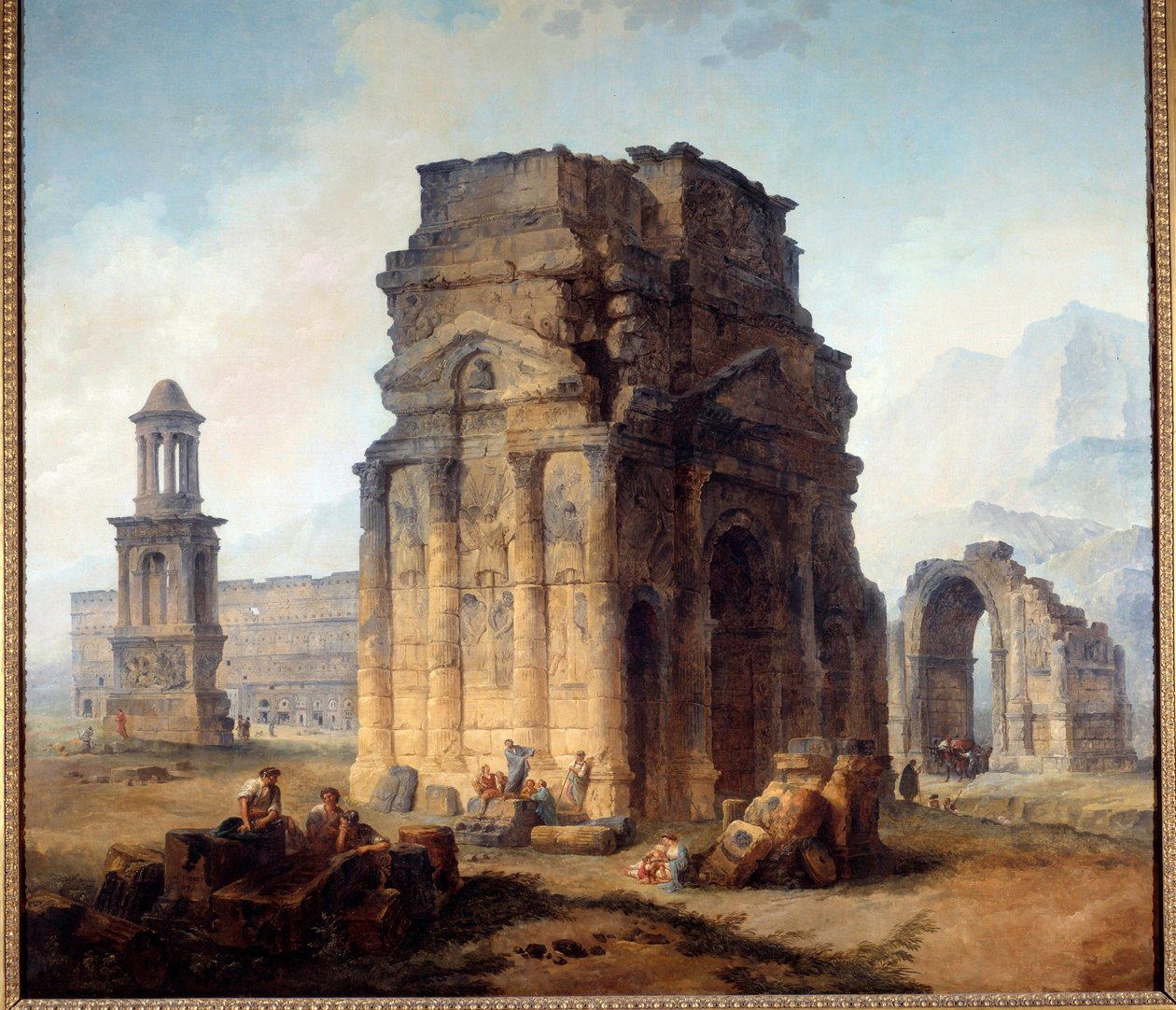 منظر لقوس النصر ومسرح الرسم البرتقالي بواسطة هوبرت روبرت (1733-1808) شمس القرن الثامن عشر. 2،42x2،42 م بواسطة هوبير روبرت