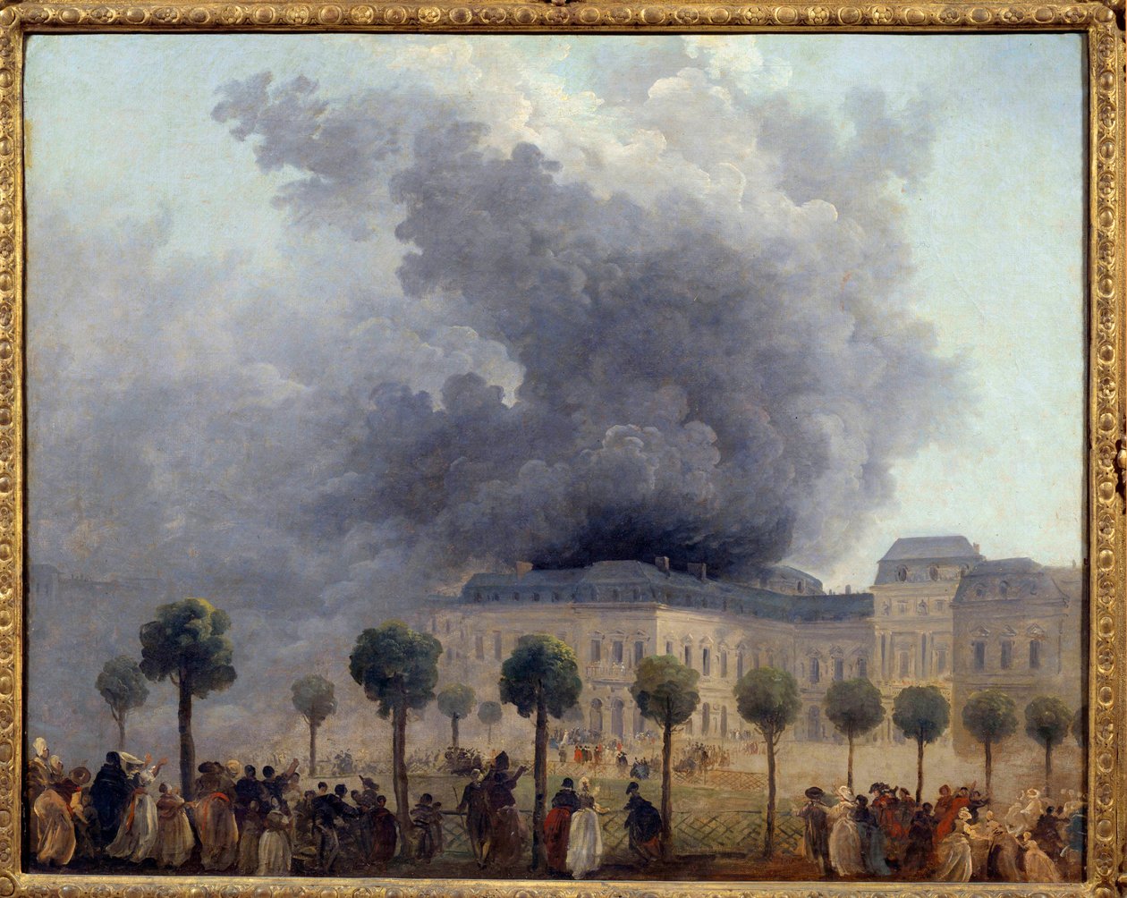 منظر لنار الأوبرا شوهد من حدائق القصر الملكي في 8/06/1781 ، رسم هوبرت روبرت بواسطة هوبير روبرت