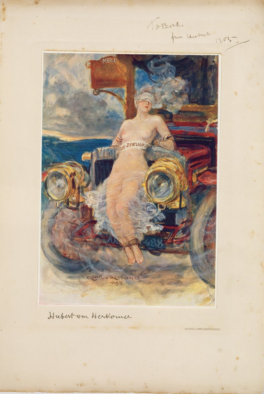 برنامج للولائم ، "Die Zukunft" ("المستقبل") 1905 (التصوير الفوتوغرافي على بطاقة القائمة) بواسطة Hubert von Herkomer