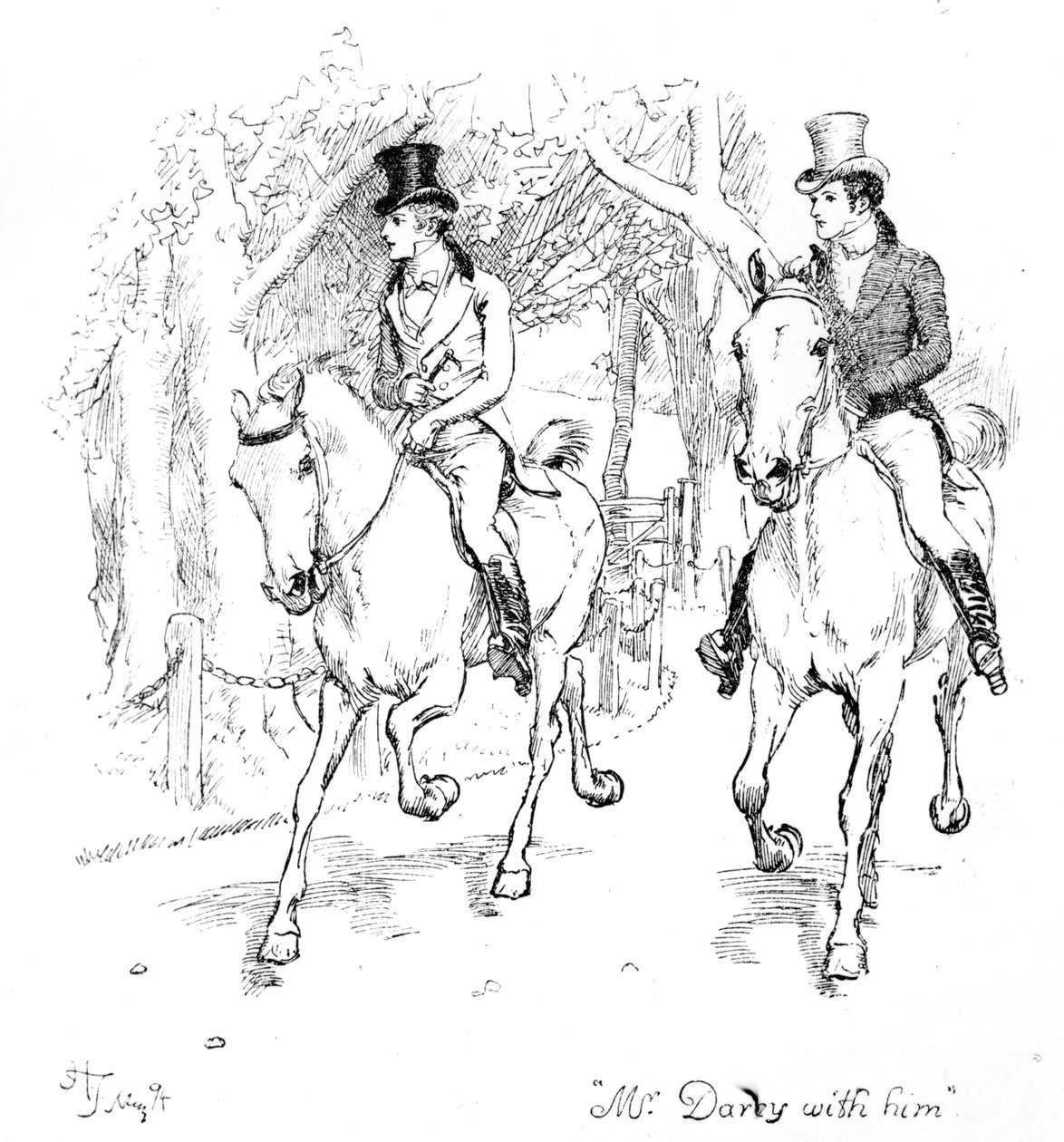 &39;السيد. دارسي معه "، رسم توضيحي من" كبرياء وتحامل "لجين أوستن ، طبعة نشرت عام 1894 بواسطة هيو طومسون