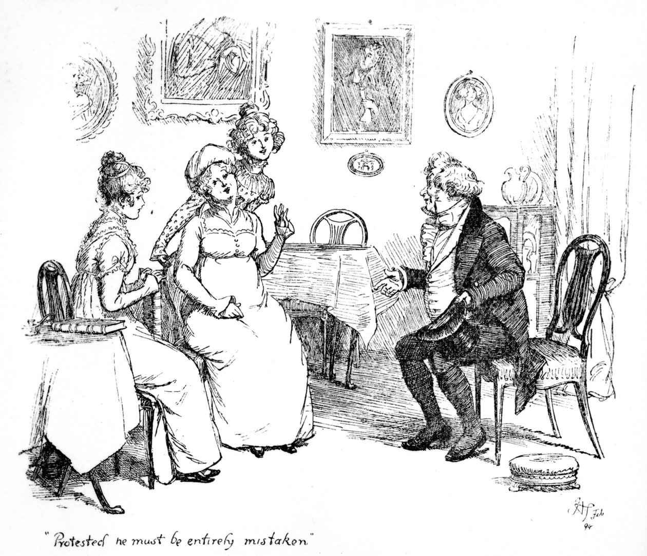 `` احتج على أنه يجب أن يكون مخطئًا تمامًا &39;&39; ، توضيح لـ `` Pride und Prejudice &39;&39; لجين أوستن ، طبعة نشرت عام 1894 بواسطة هيو طومسون