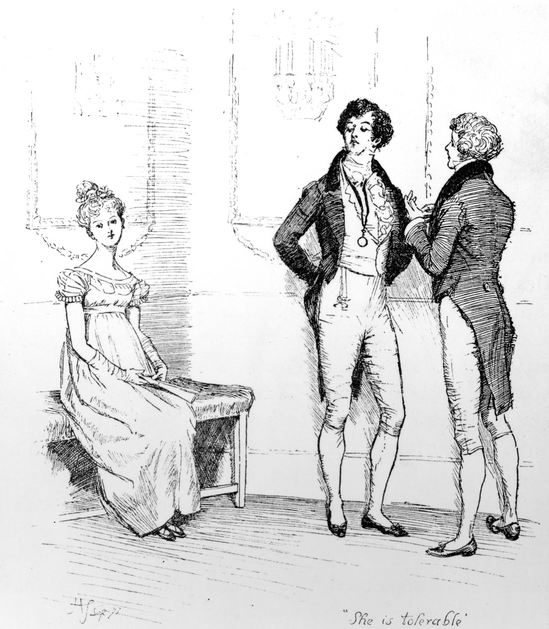 `` إنها مقبولة &39;&39; ، توضيح من `` Pride und Prejudice &39;&39; لجين أوستن ، طبعة نُشرت عام 1894 بواسطة هيو طومسون