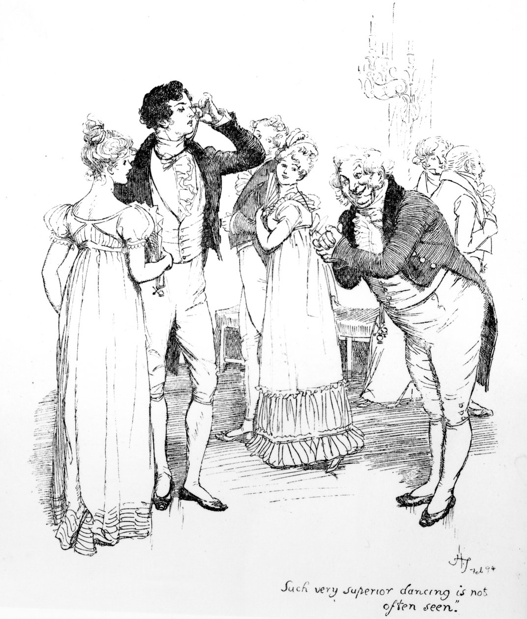 "مثل هذا الرقص المتفوق جدًا لا يُرى غالبًا" ، توضيح من "Pride und Prejudice" لجين أوستن ، طبعة نُشرت عام 1894 بواسطة هيو طومسون