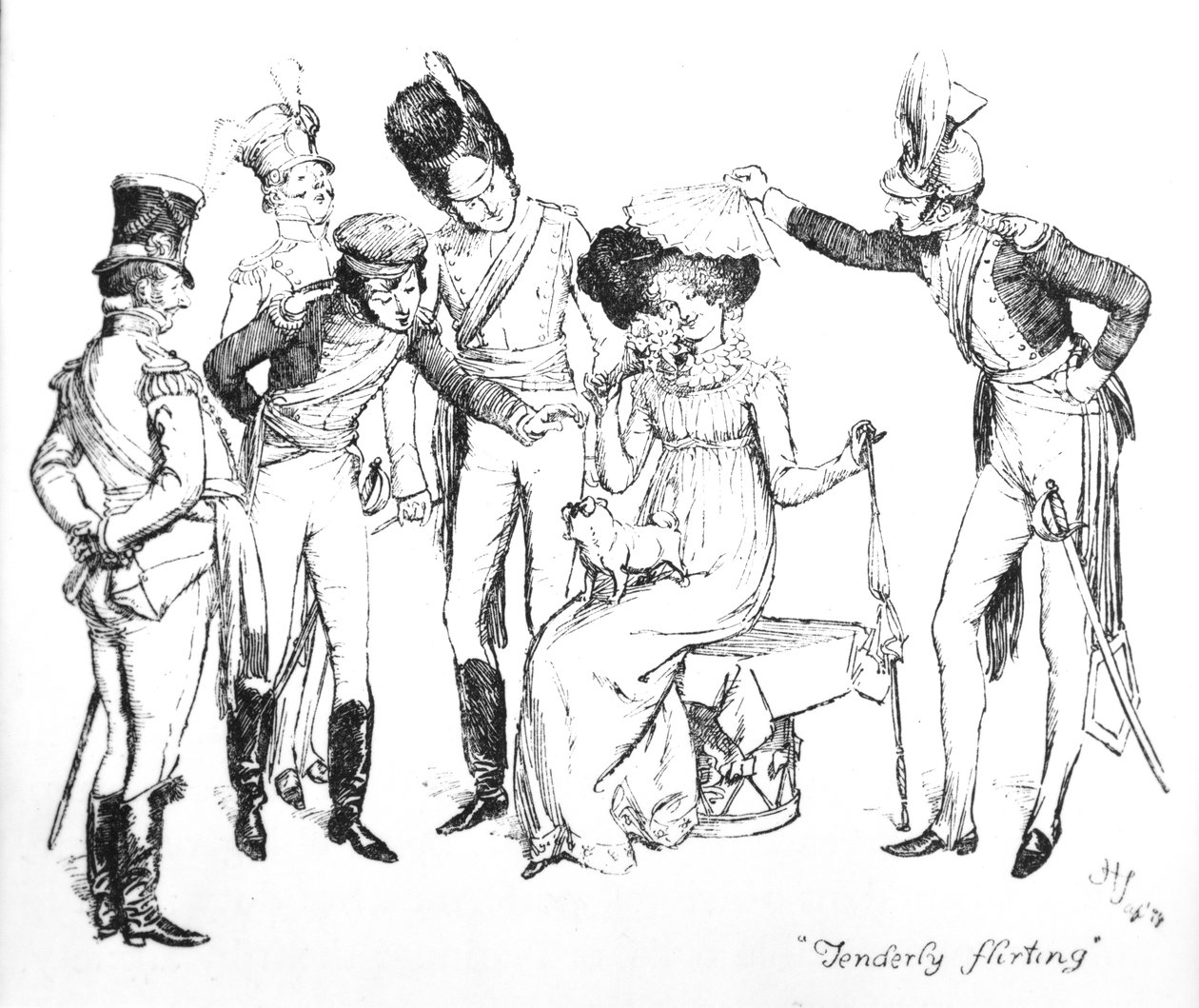 `` يمزح بشكل رقيق &39;&39; ، رسم توضيحي من `` Pride und Prejudice &39;&39; لجين أوستن ، طبعة نُشرت عام 1894 بواسطة هيو طومسون
