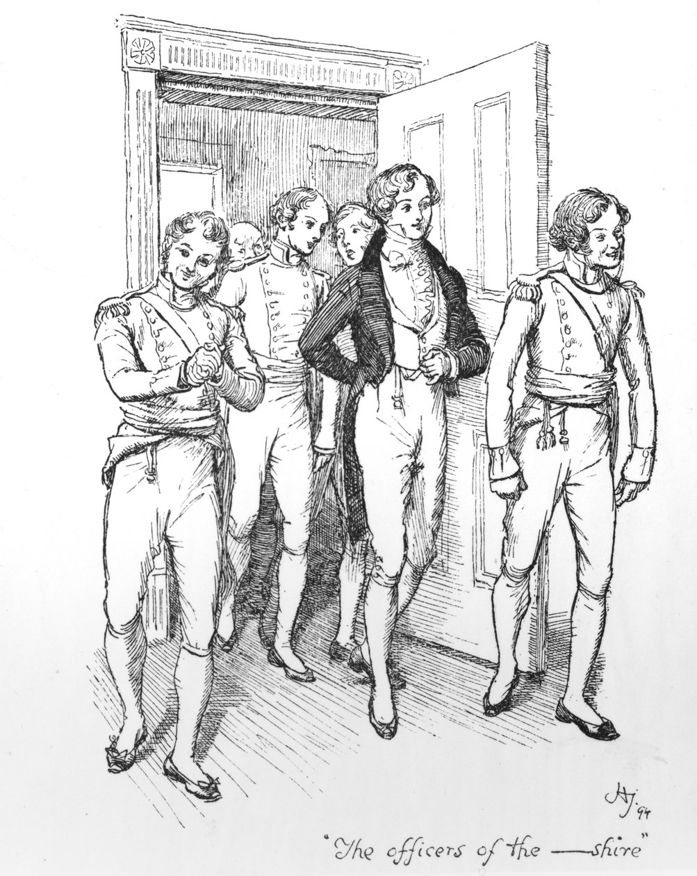 "The-the ضباط-the -shire" ، توضيح من "Pride und Prejudice" ، طبعة نشرت عام 1894 بواسطة هيو طومسون