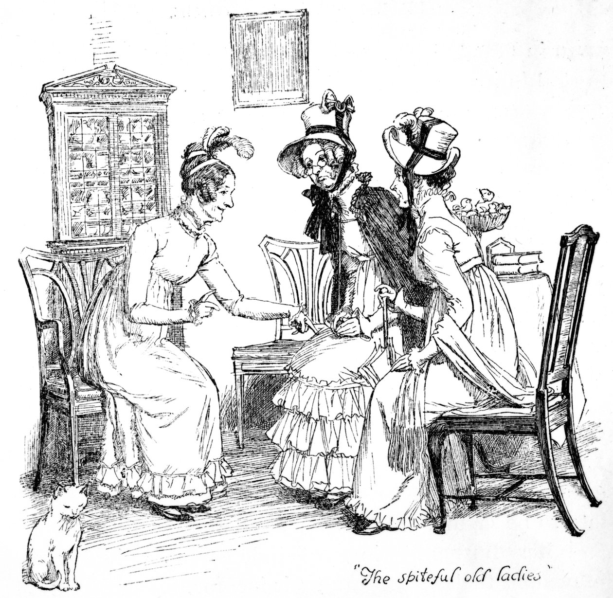 "السيدات المسنات الحاقدين" ، رسم توضيحي من "Pride und Prejudice" لجين أوستن ، طبعة نُشرت عام 1894 بواسطة هيو طومسون
