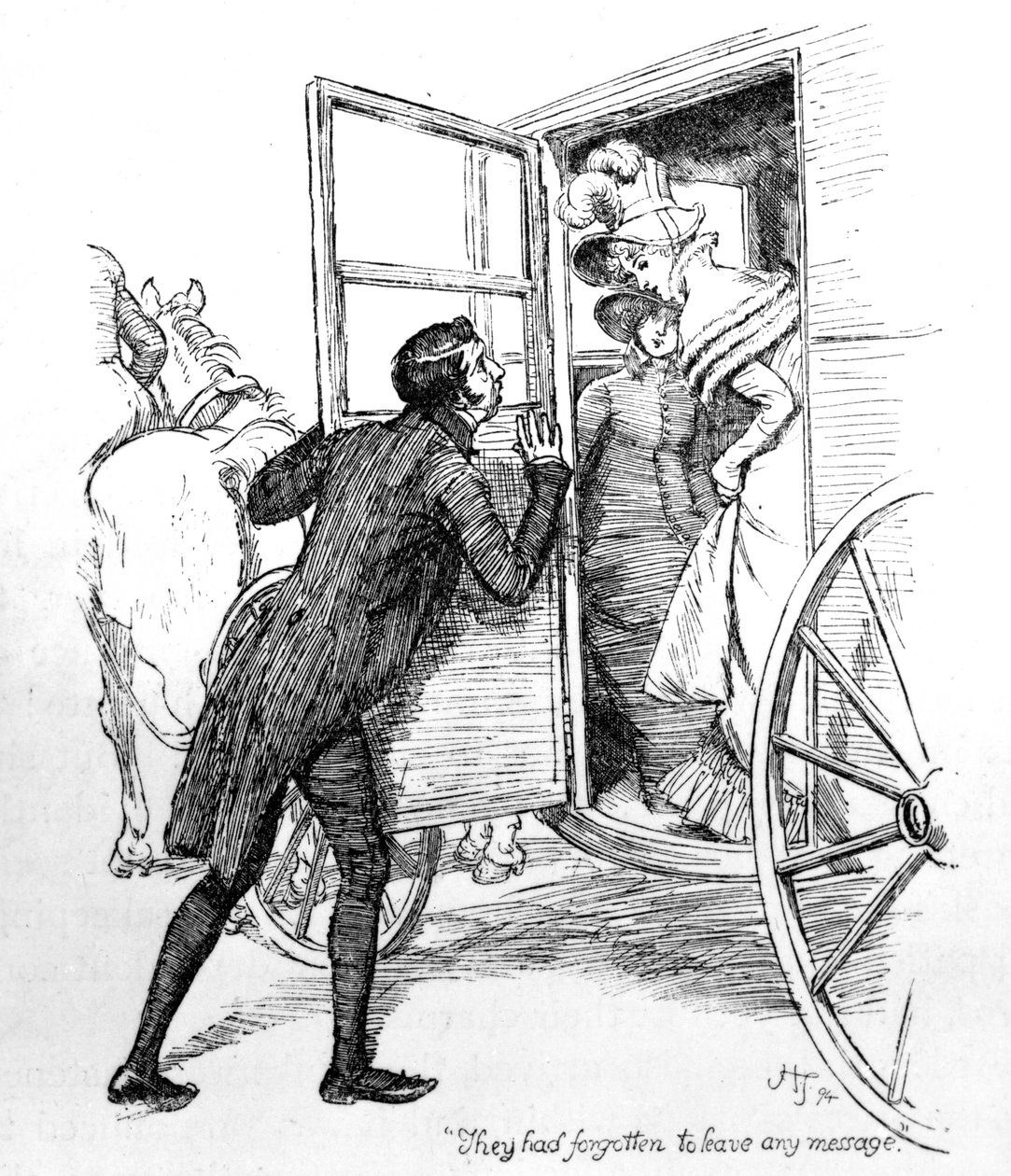 "لقد نسوا ترك أي رسالة" ، توضيح من "Pride und Prejudice" لجين أوستن ، طبعة نُشرت عام 1894 بواسطة هيو طومسون