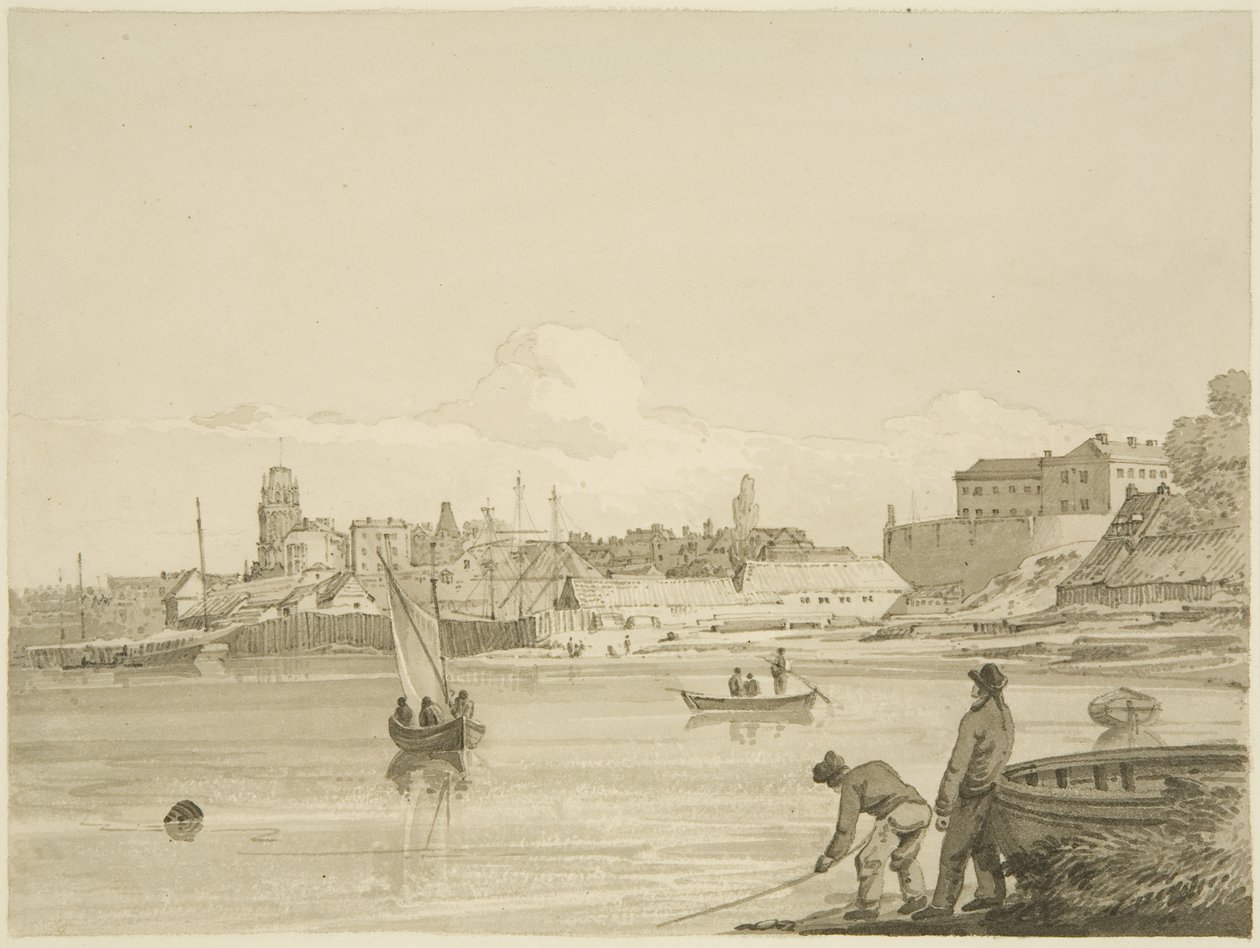 جزء من المرفأ العائم بين Ropewalk و Canon &39;s Marsh ، يُظهر سانت ماري ريدكليف والجزء الخلفي من New Gaol ، 1822 بواسطة هيو أونيل