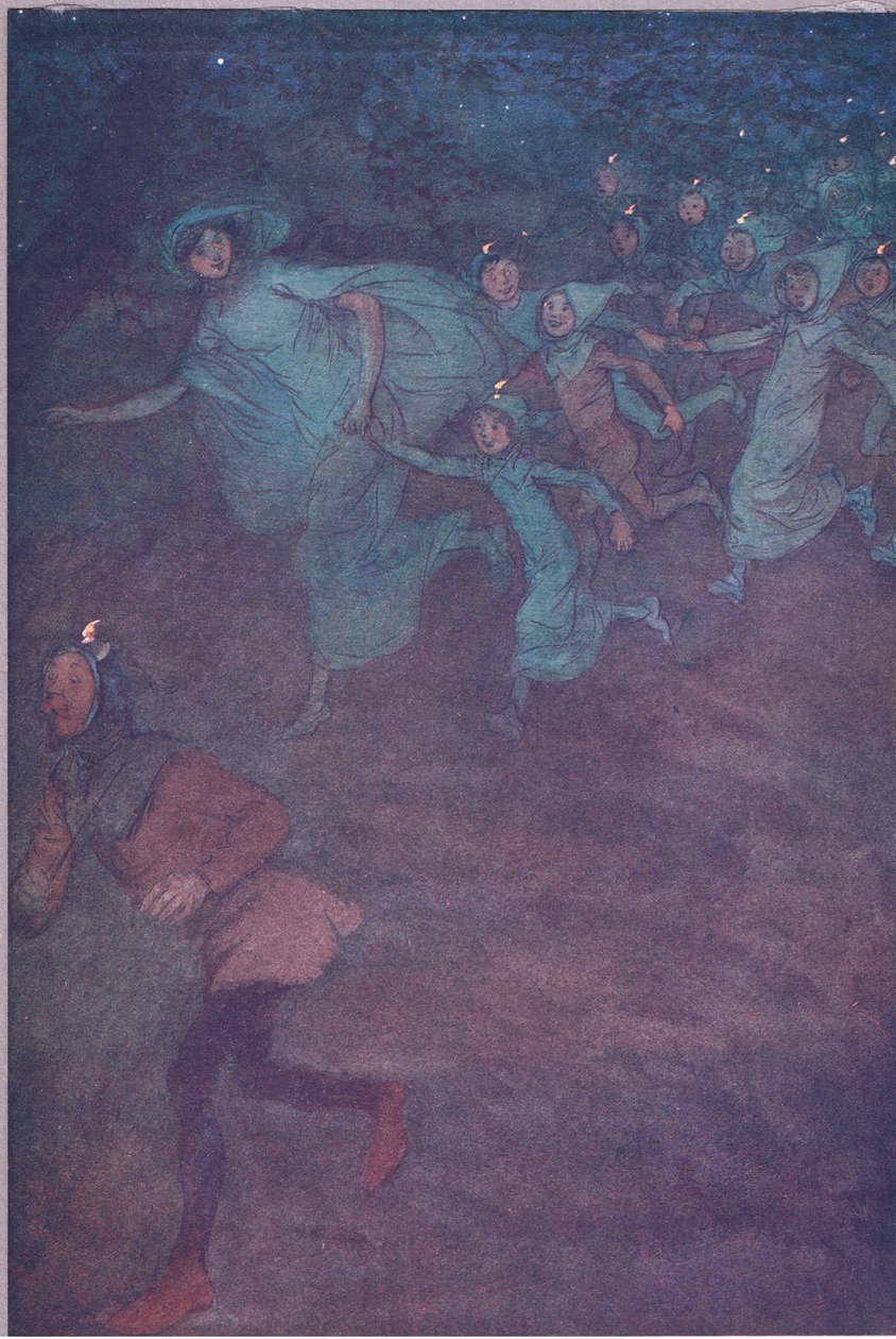 أدخل السير هيو إيفانز وآن بايج والآخرين ، رسم توضيحي من The Merry Wives of Windsor ، 1910 بواسطة هيو طومسون